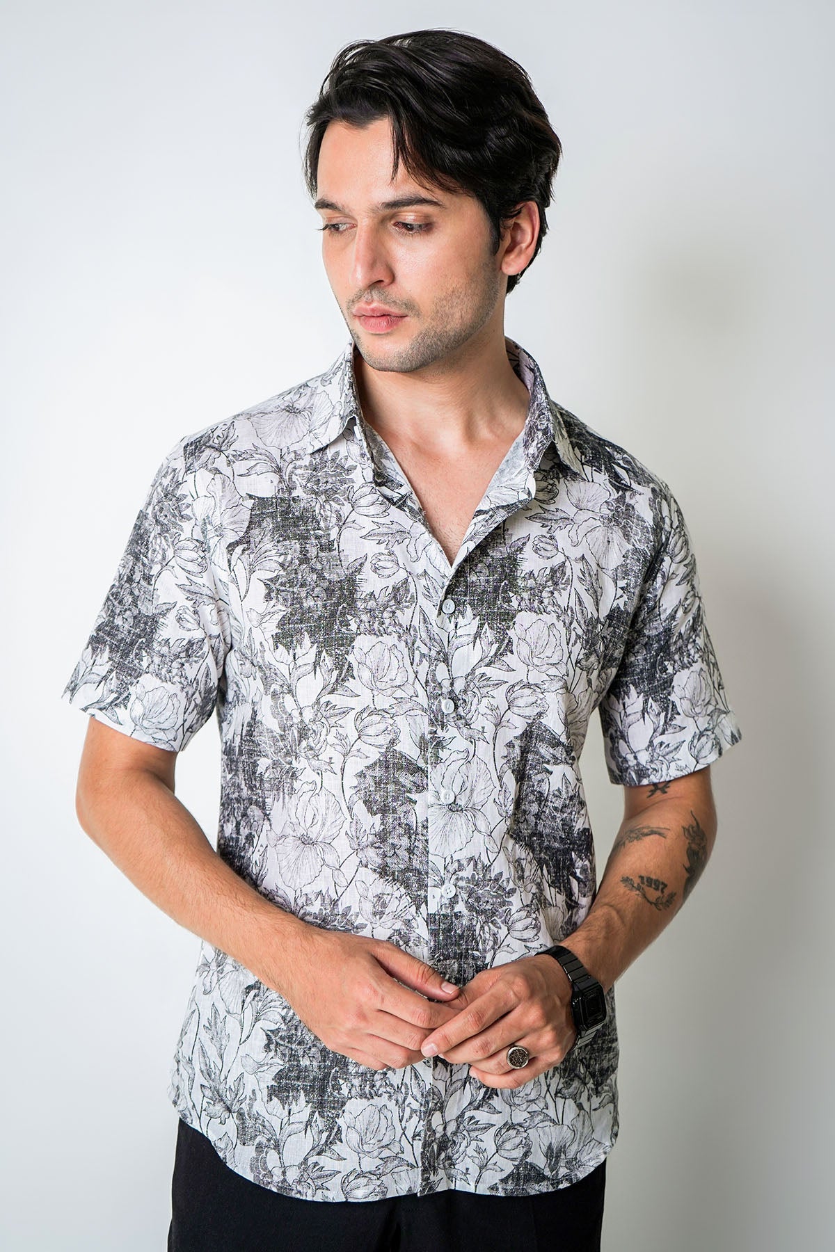 Buy White & Black Botanical Shirt for men by House of Sheriff online available at scrollnshops