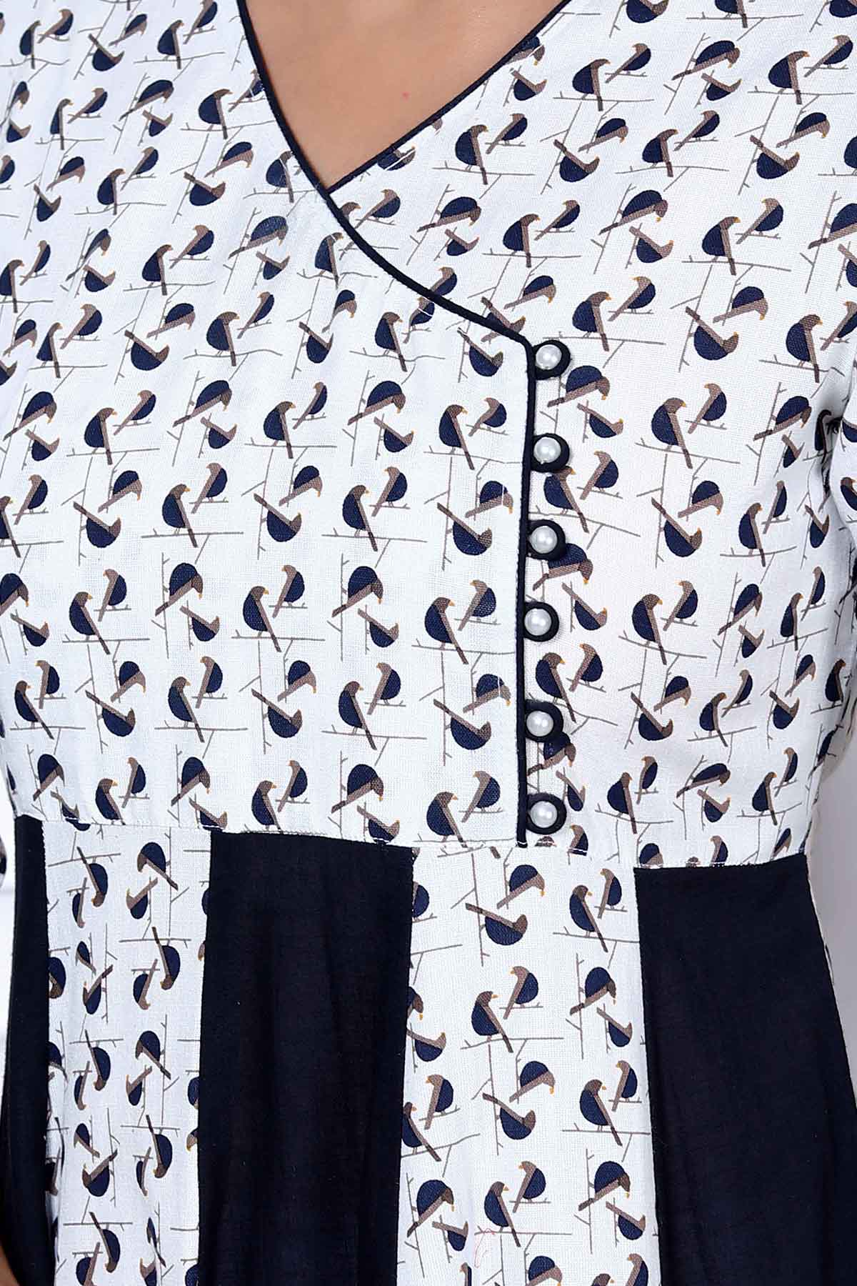 White & Black Cotton Flare Kurta