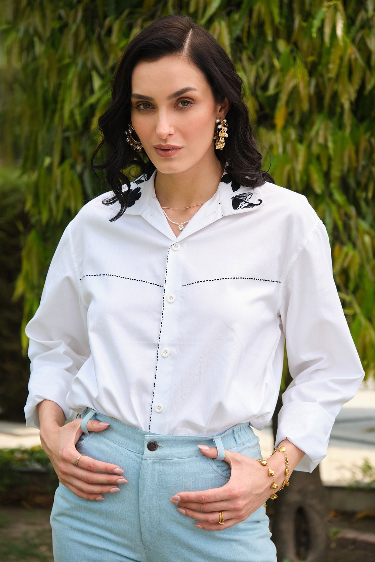 Buy White & Black Embroidered Shirt for Women by 97 Motifs Designer online available at scrollnshops