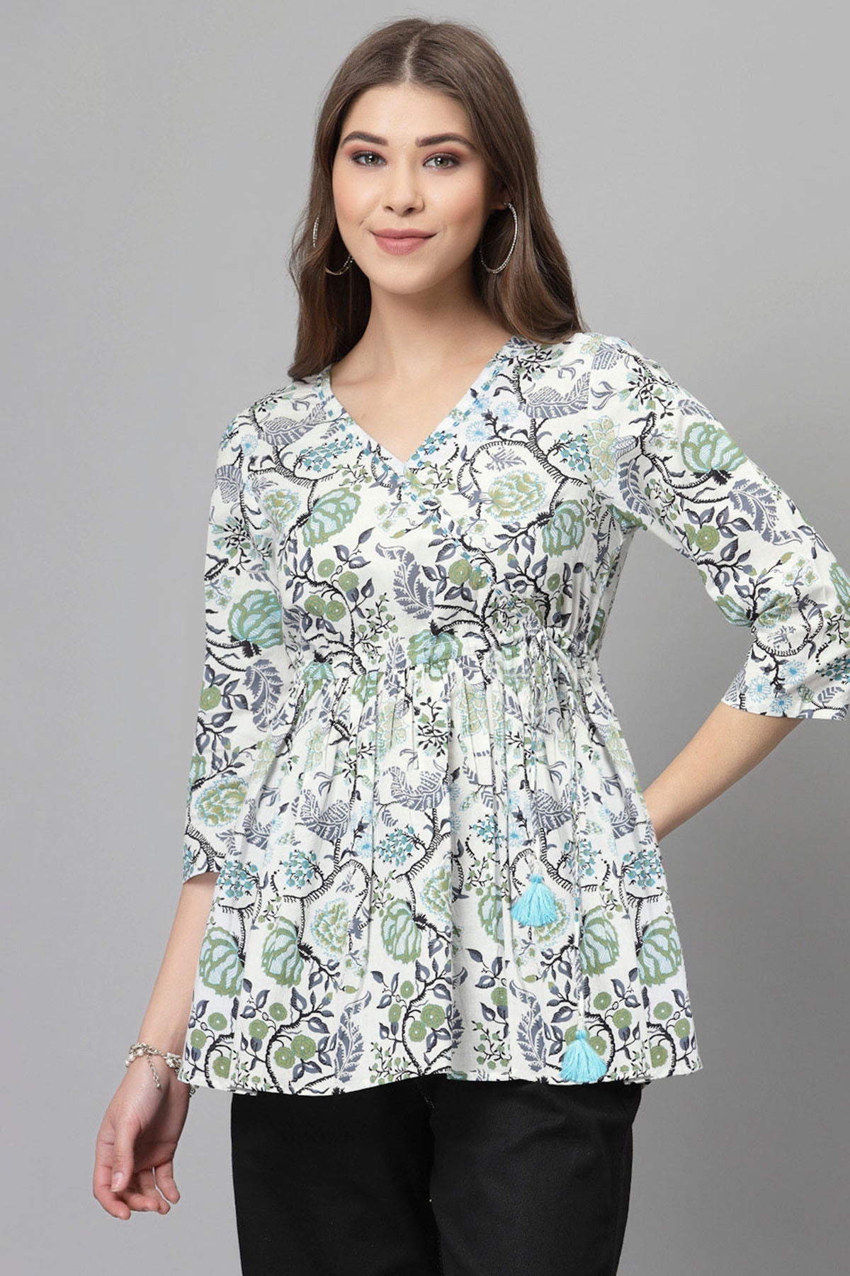 Buy White & Black Floral Tie Up Top for Women by Qomn Designer online available at scrollnshops