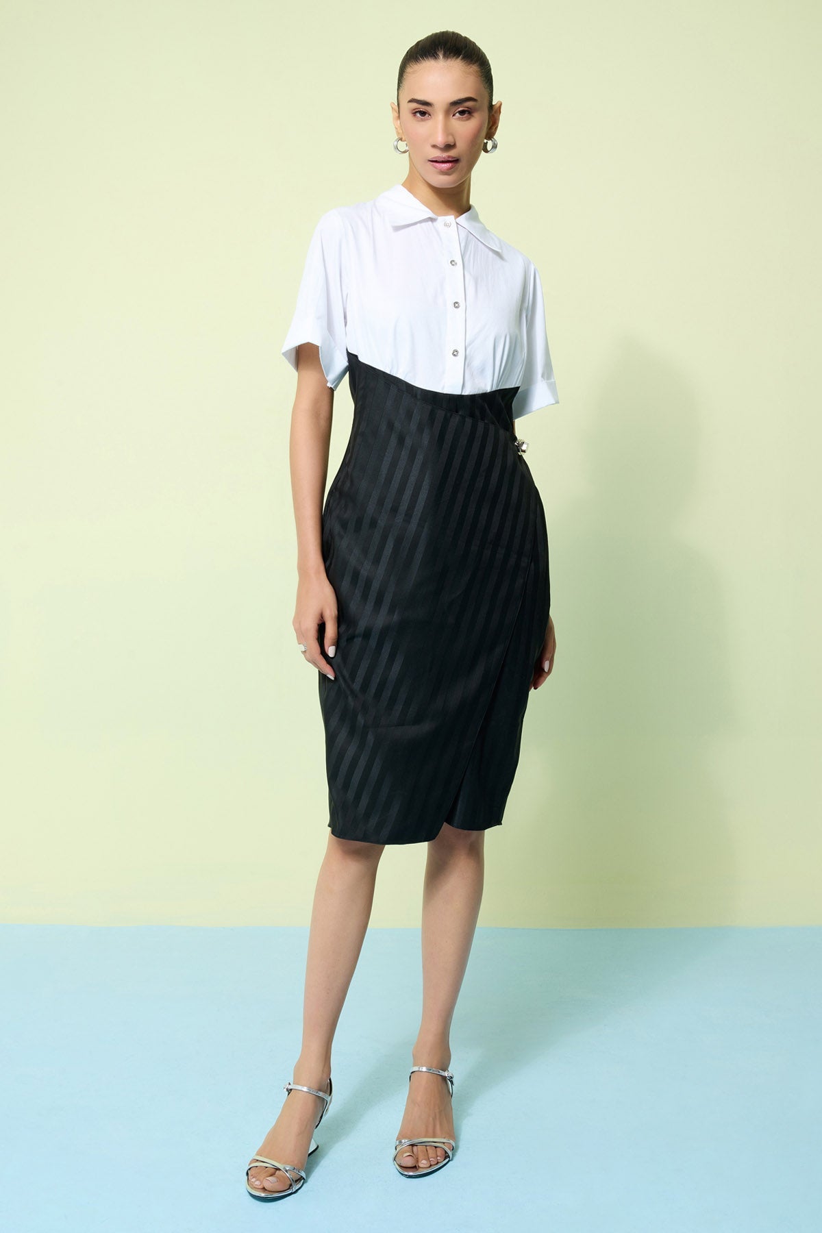 Vanten White & Black Stripe Mini Dress for women online at ScrollnShops