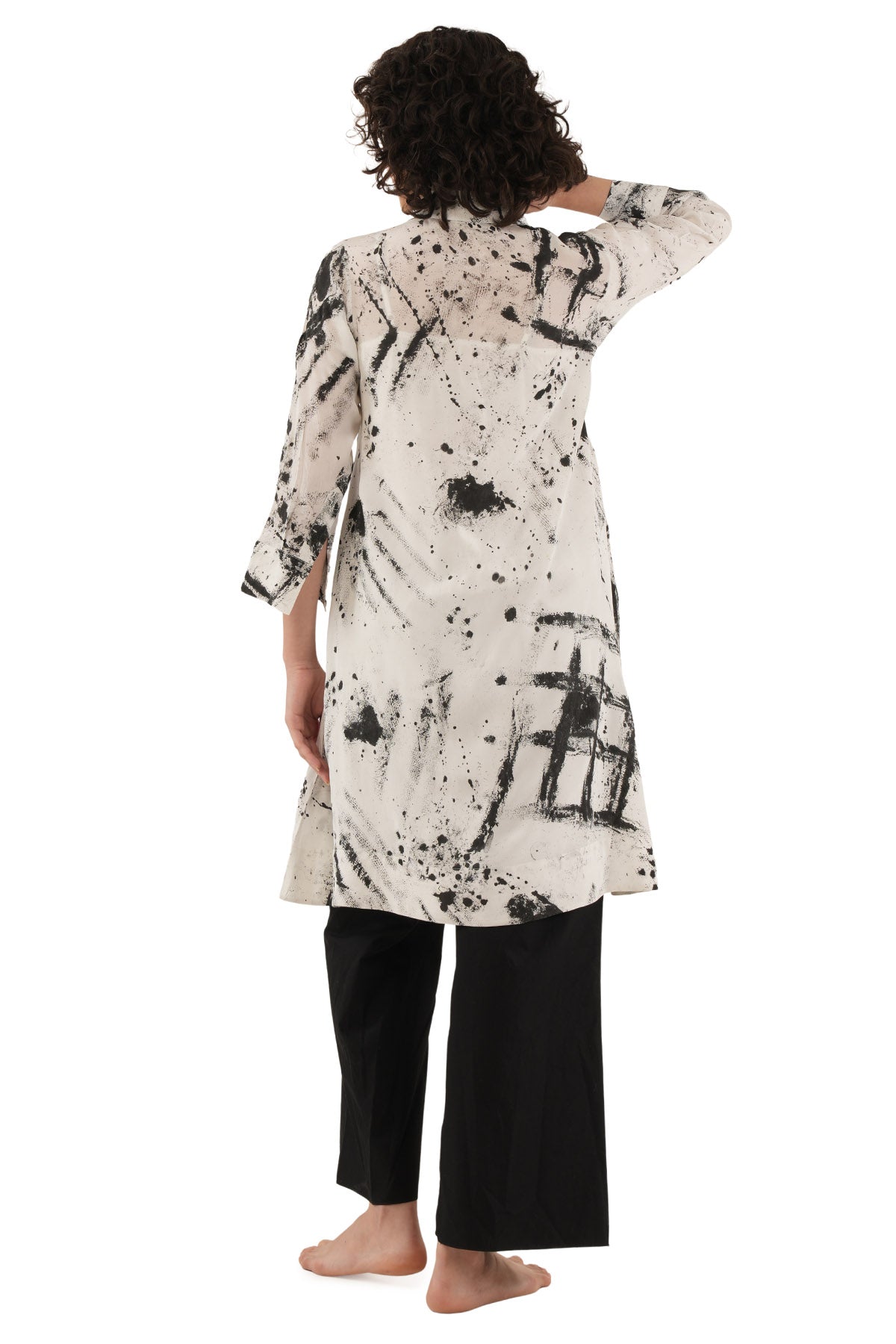 White & Black Texture Kurta Set
