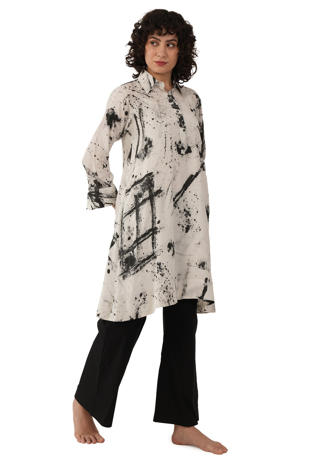 White & Black Texture Kurta Set