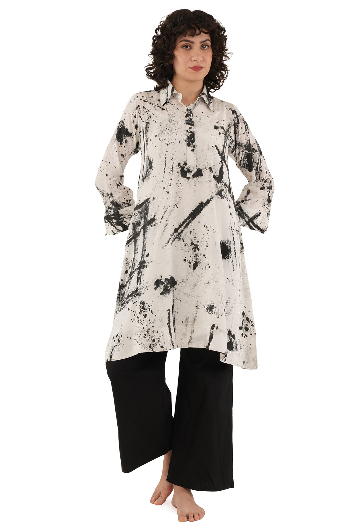 White & Black Texture Kurta Set