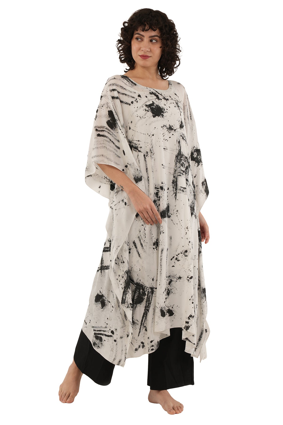 Black White Texture Kurta Set