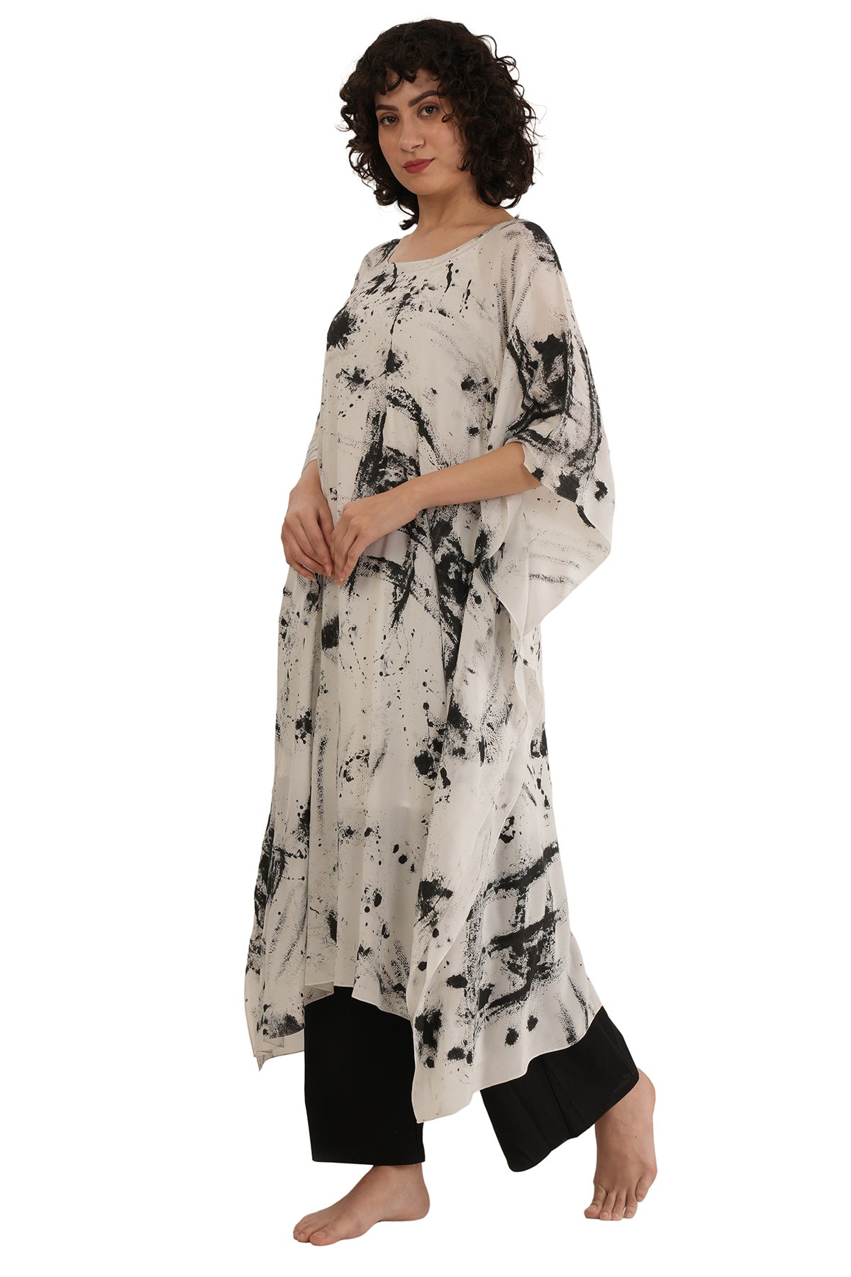 Black White Texture Kurta Set