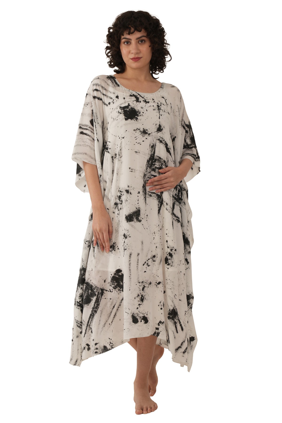 White Black Texture Silk Kaftan