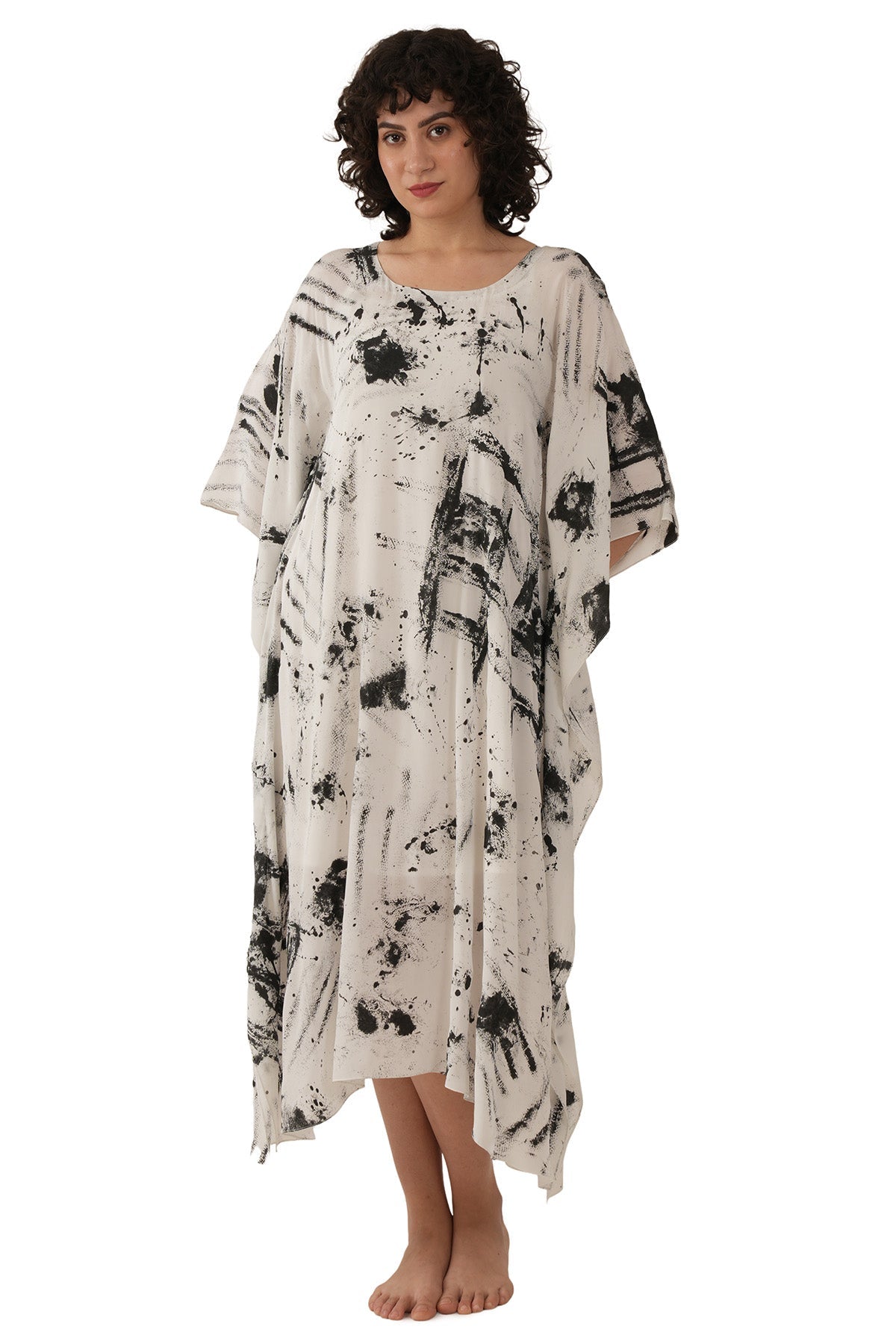 Buy White Black Texture Silk Kaftan for women by Khat Clothing online available at scrollnshops