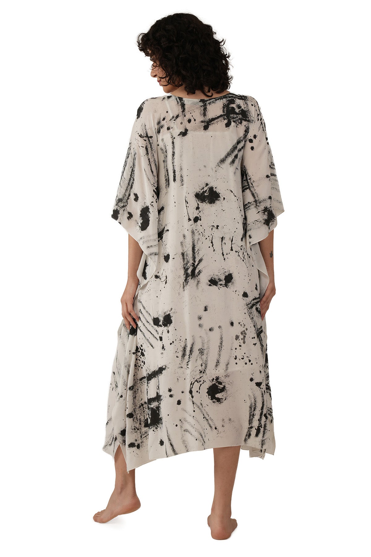 White Black Texture Silk Kaftan