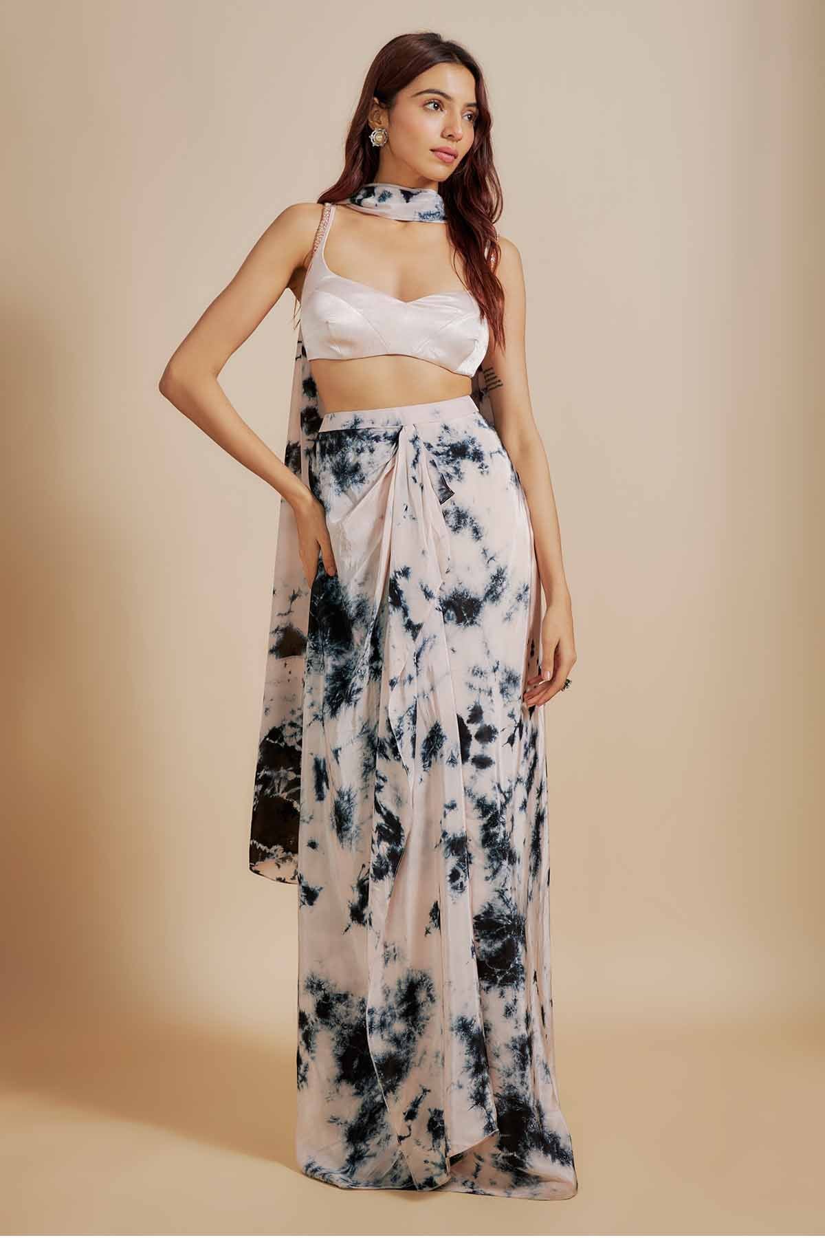 Buy White Blouse & Shibori Skirt by Masumi Mewawalla for women online at ScrollnShops