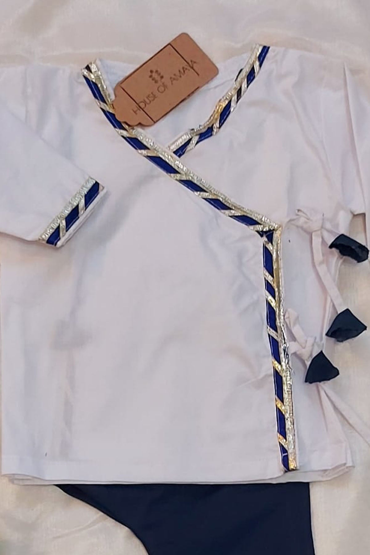 White & Blue Cotton Angrakha Set