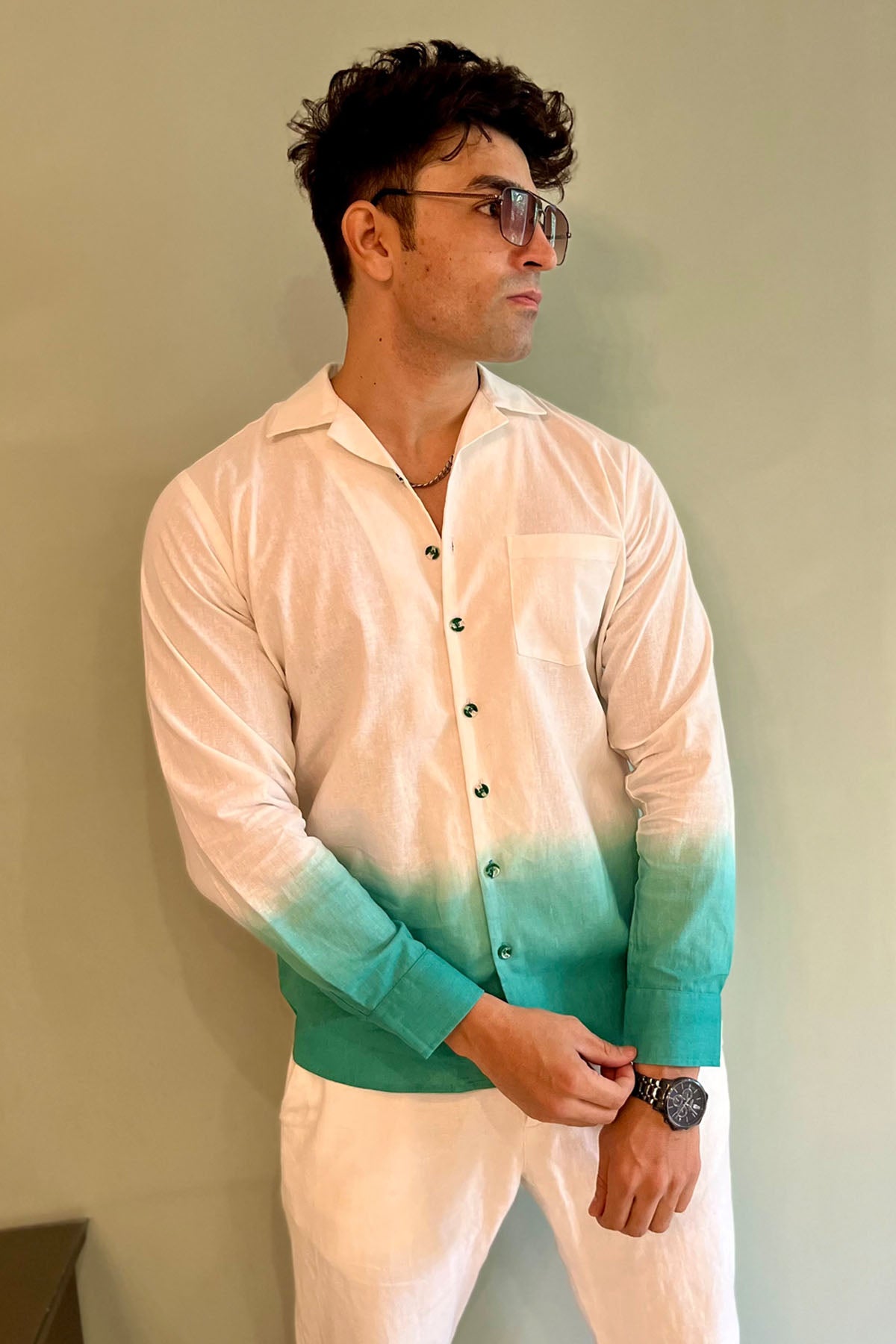 White & Blue Ombre Linen Shirt