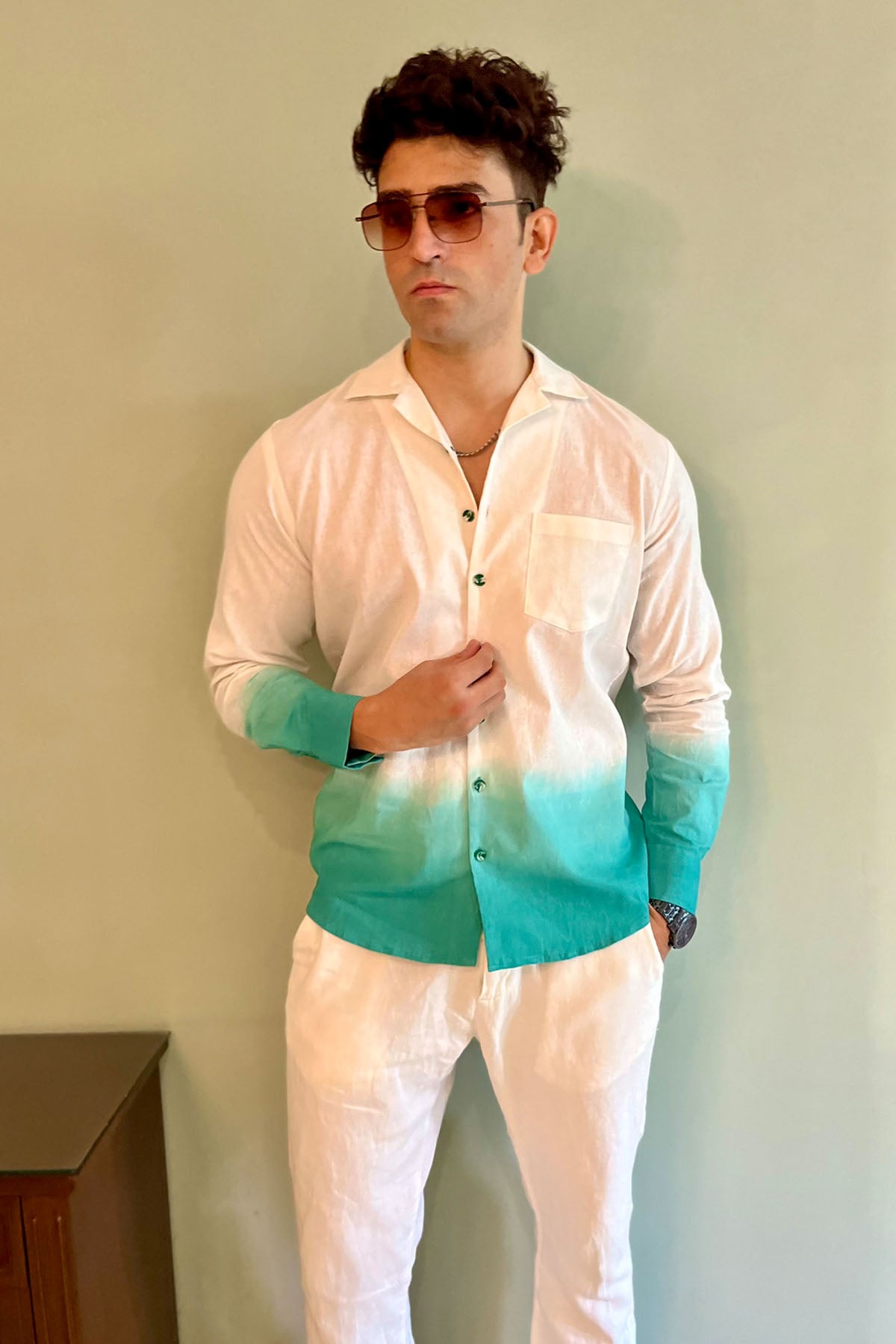 White & Blue Ombre Linen Shirt