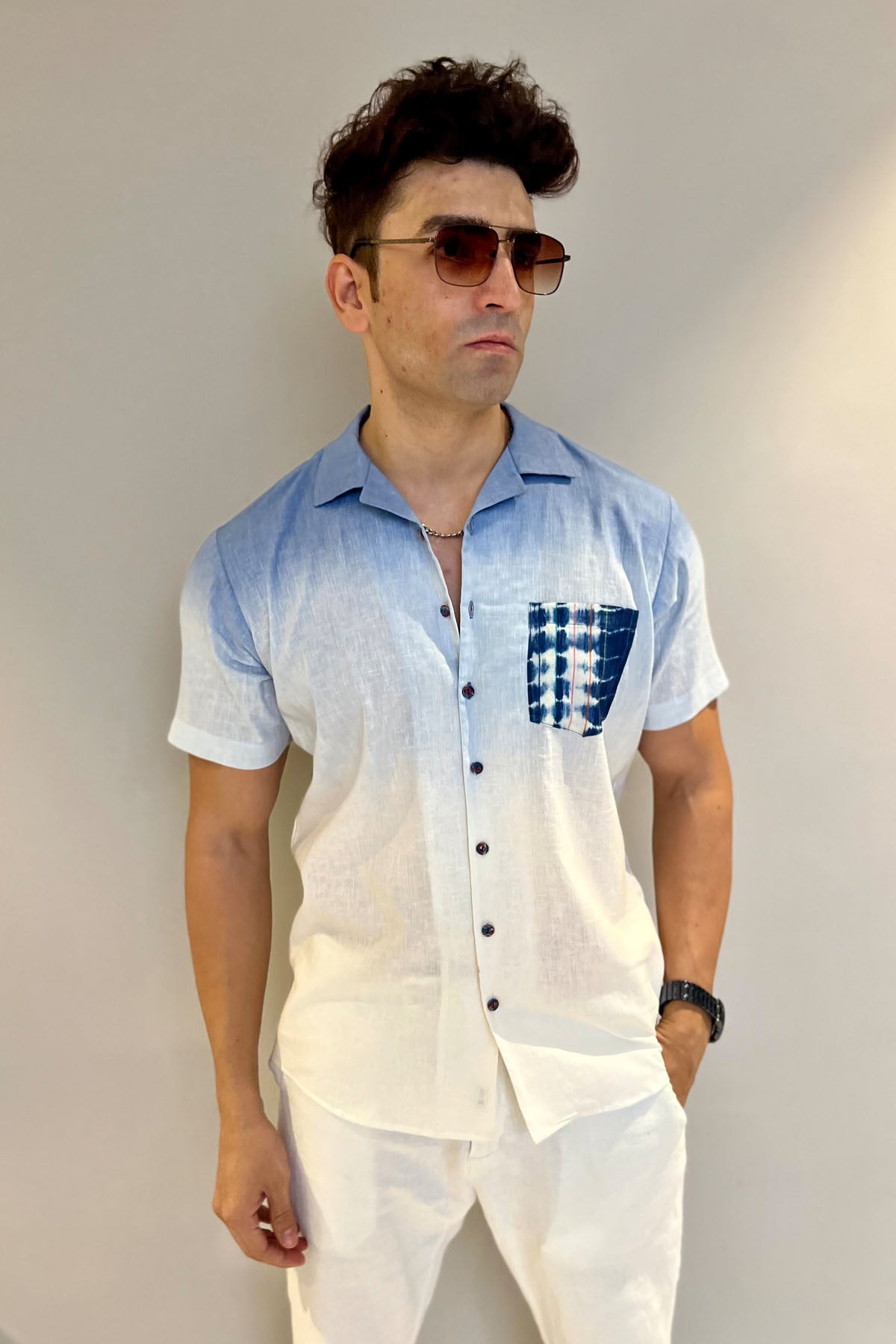 White & Blue Ombre Printed Shirt