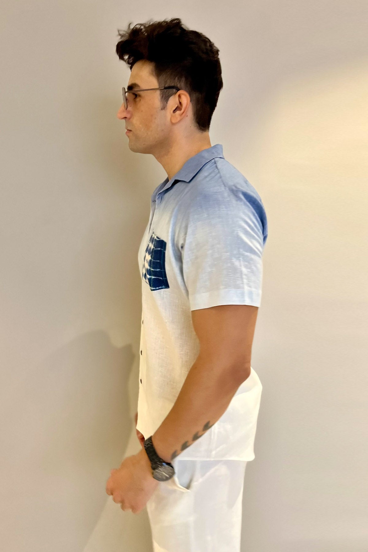 White & Blue Ombre Printed Shirt