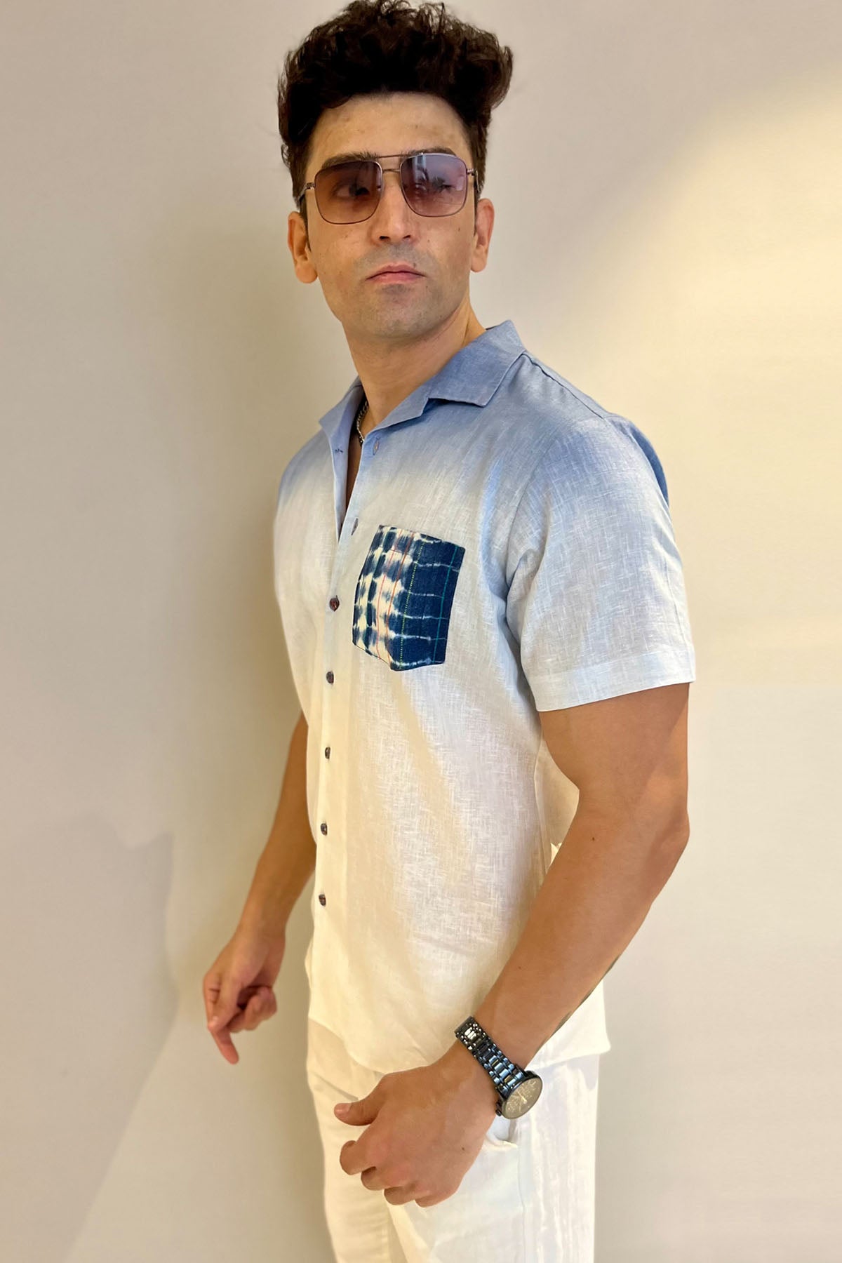 White & Blue Ombre Printed Shirt