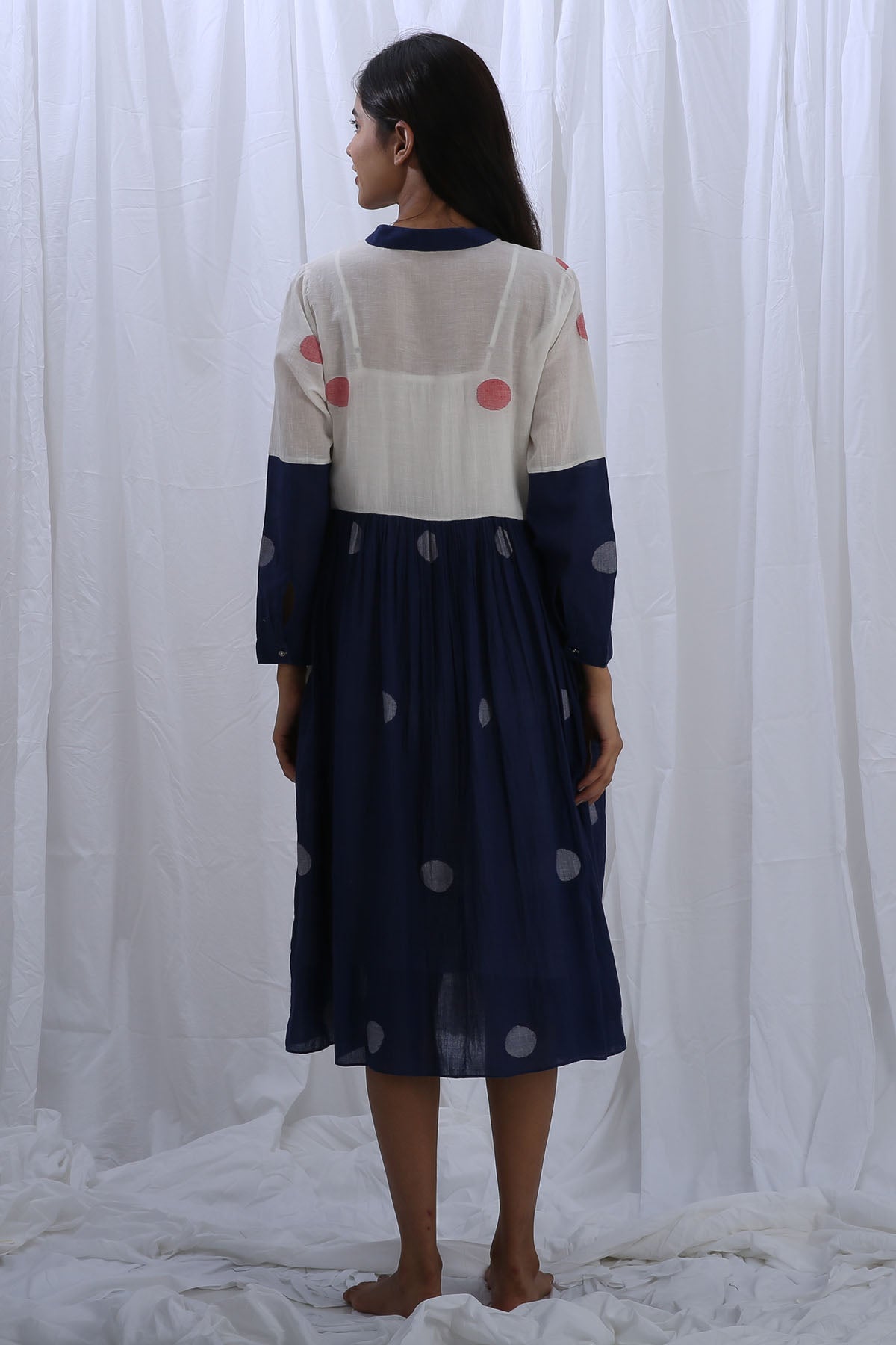 White & Blue Polka Shirt Dress