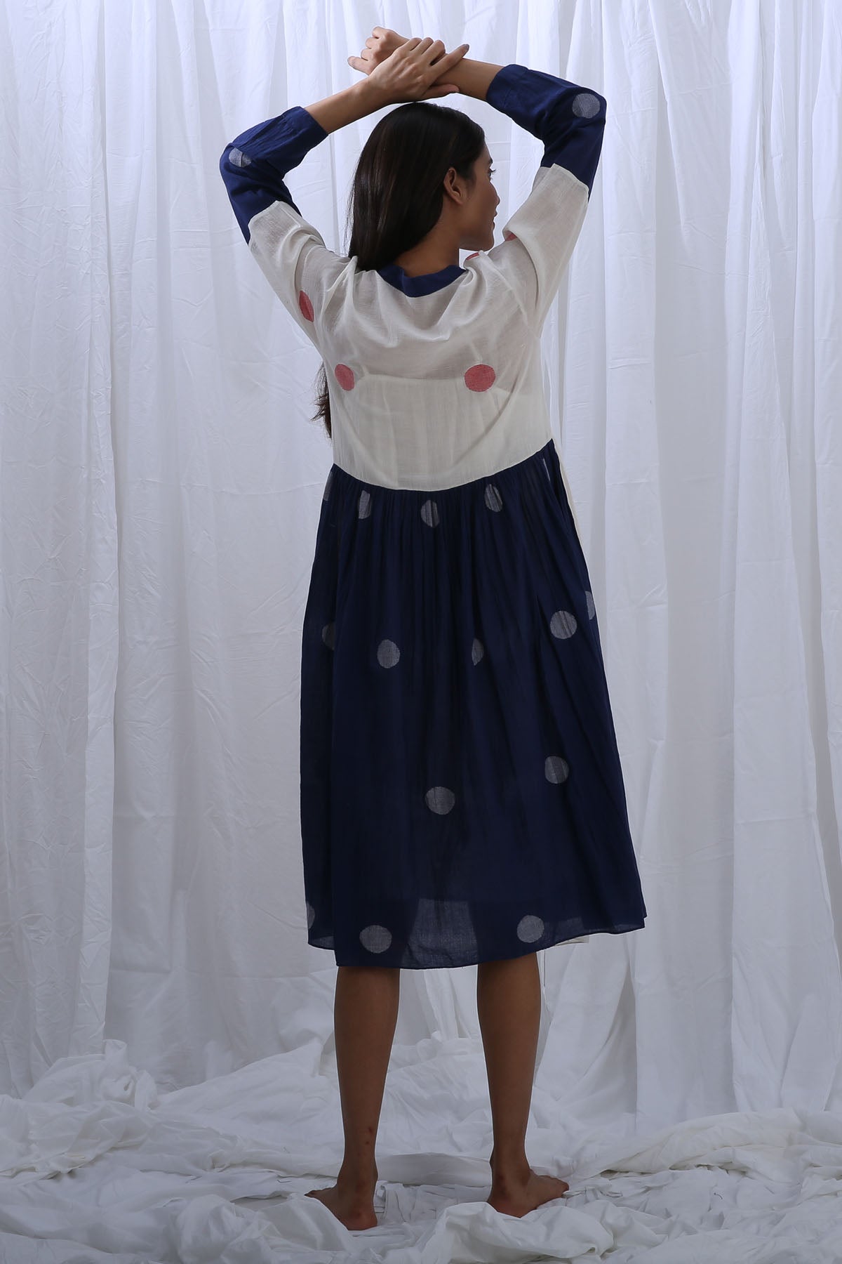 White & Blue Polka Shirt Dress