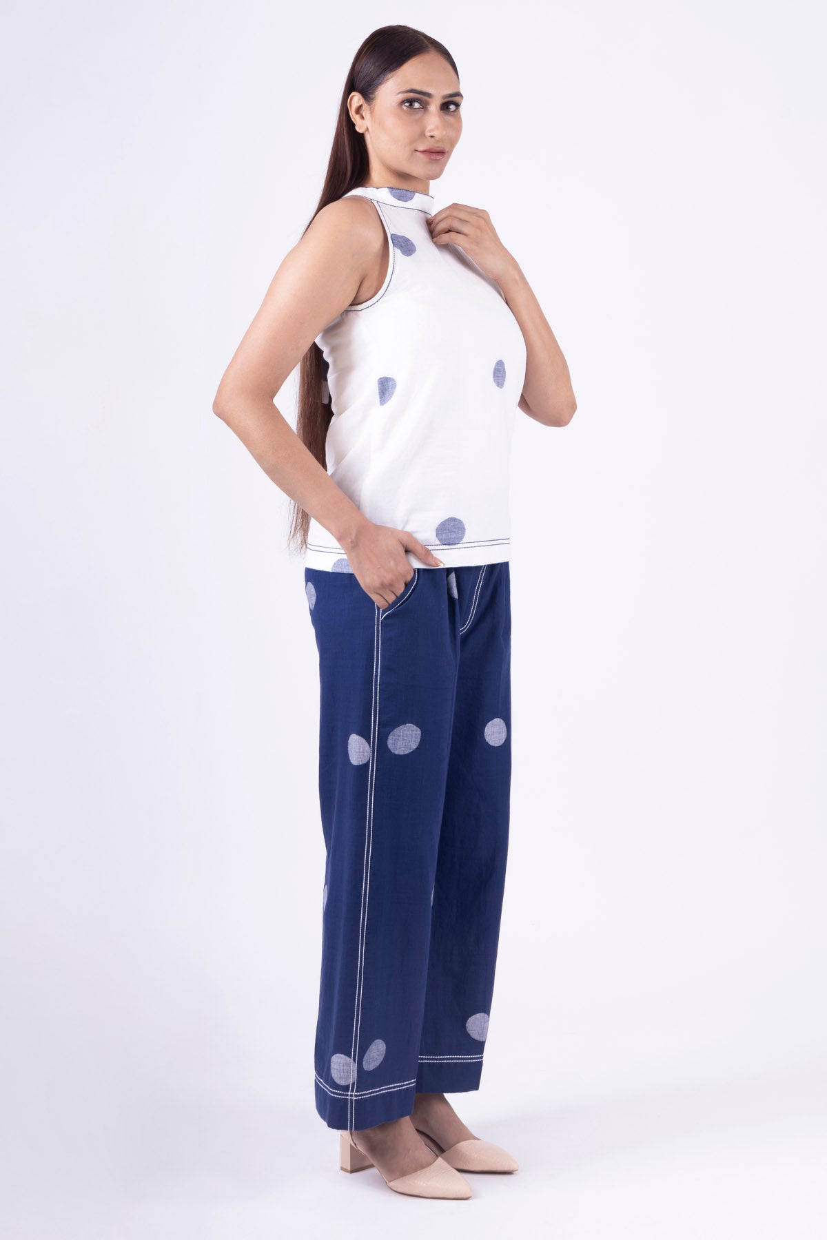 White & Blue Polka Top & Pants