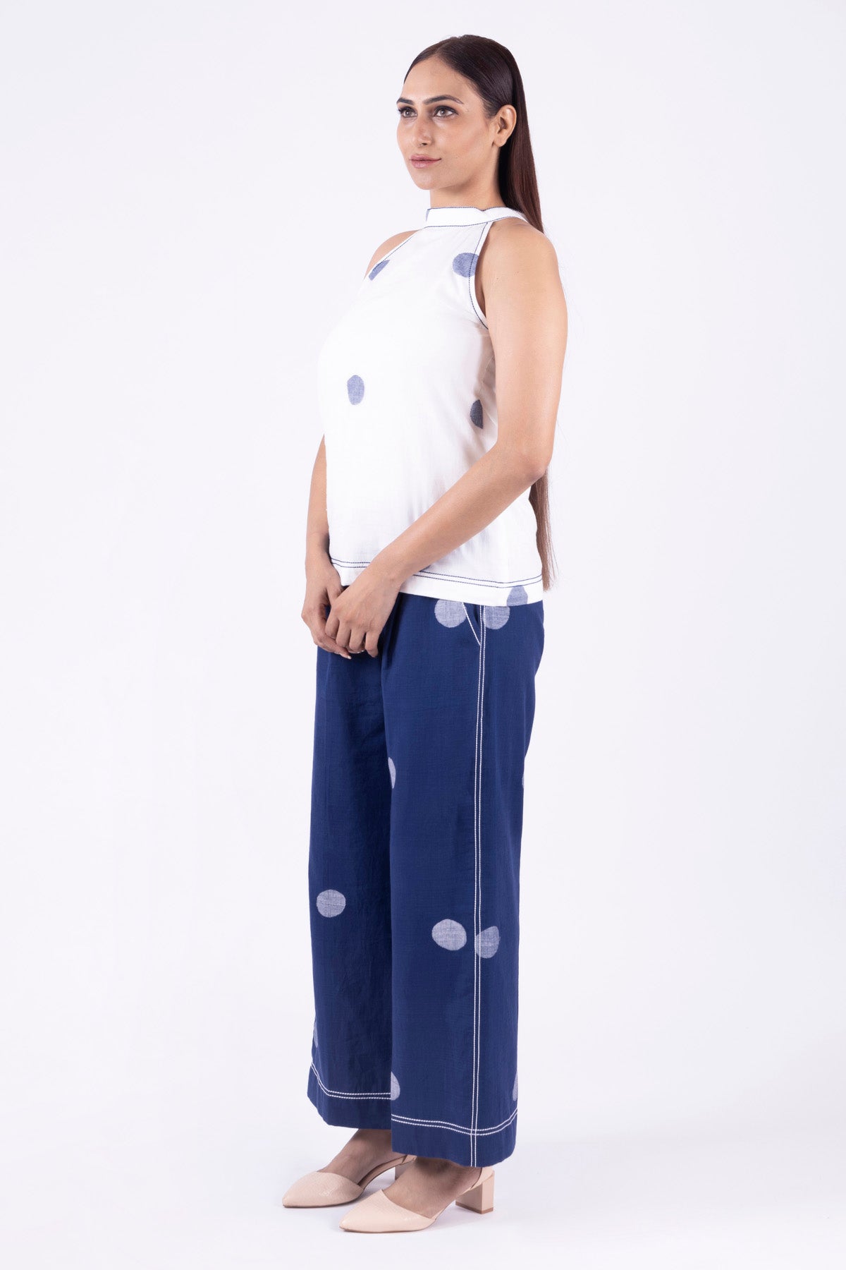 White & Blue Polka Top & Pants