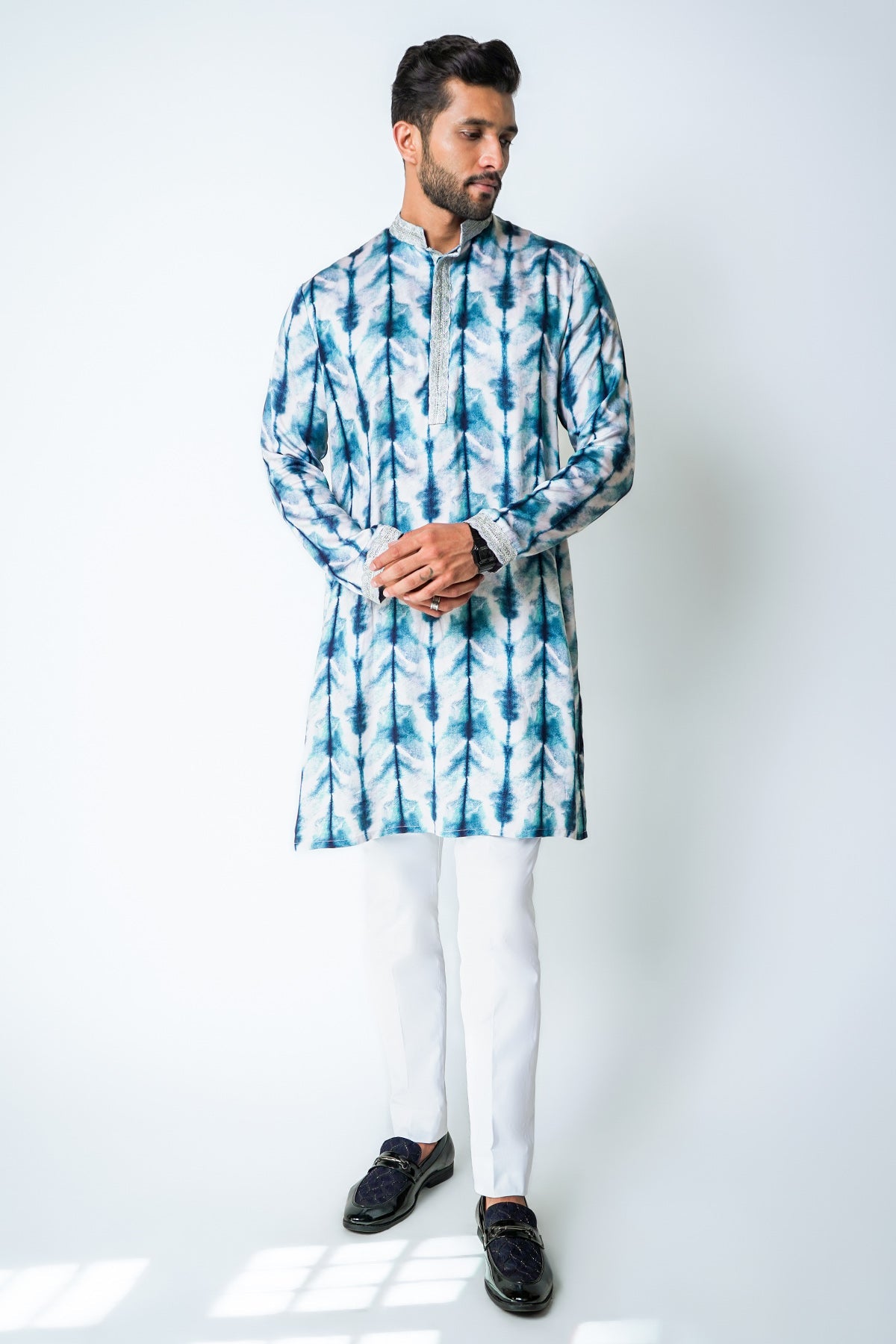 Buy White & Blue Printed Kurta Set for men by House of Sheriff online available at scrollnshops