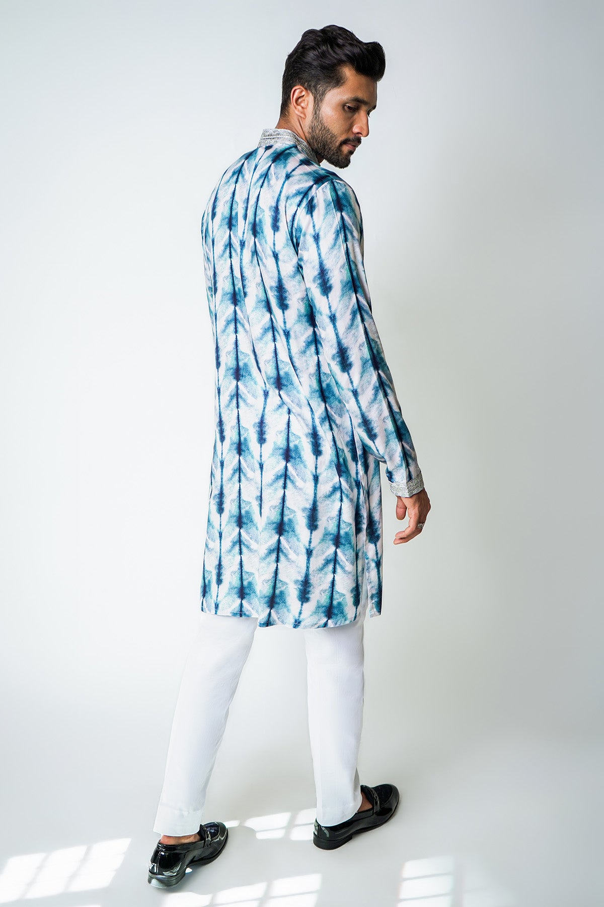 White & Blue Printed Kurta Set