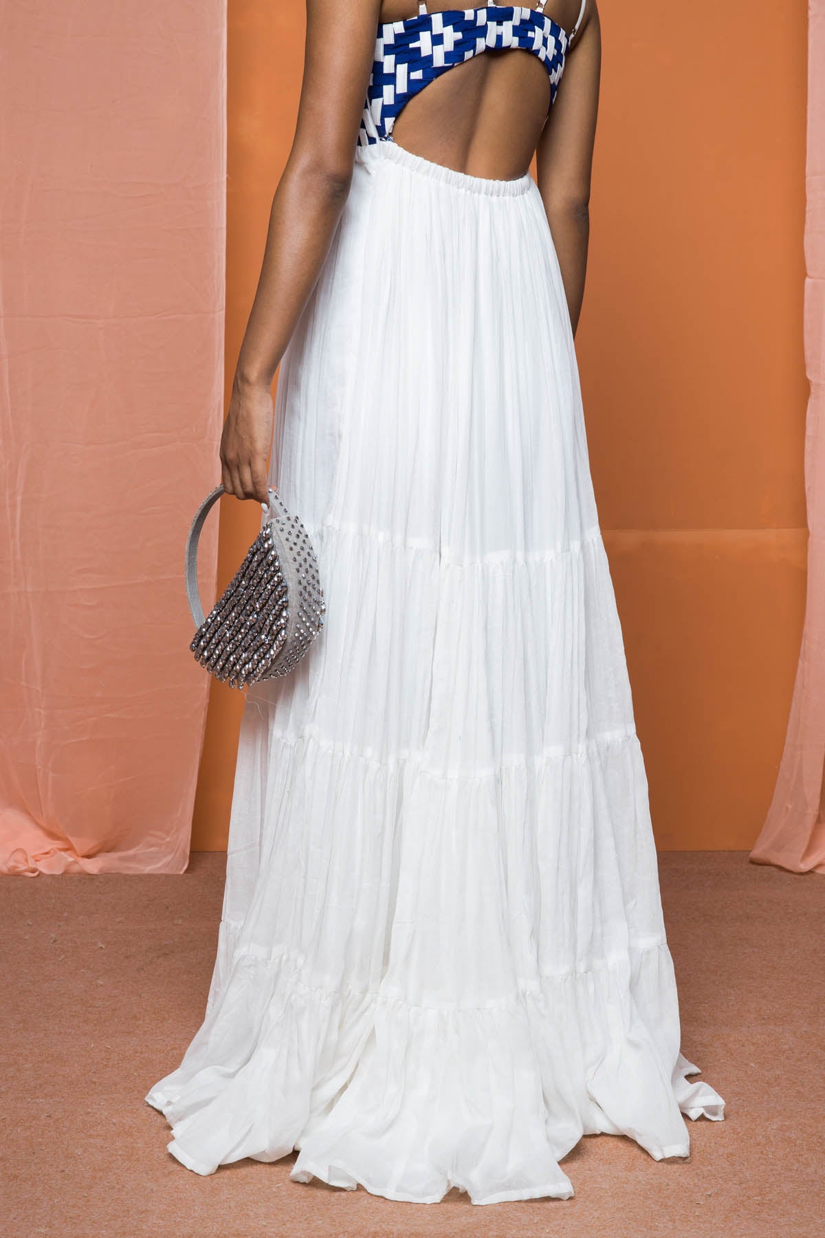 White & Blue Tiered Maxi Dress