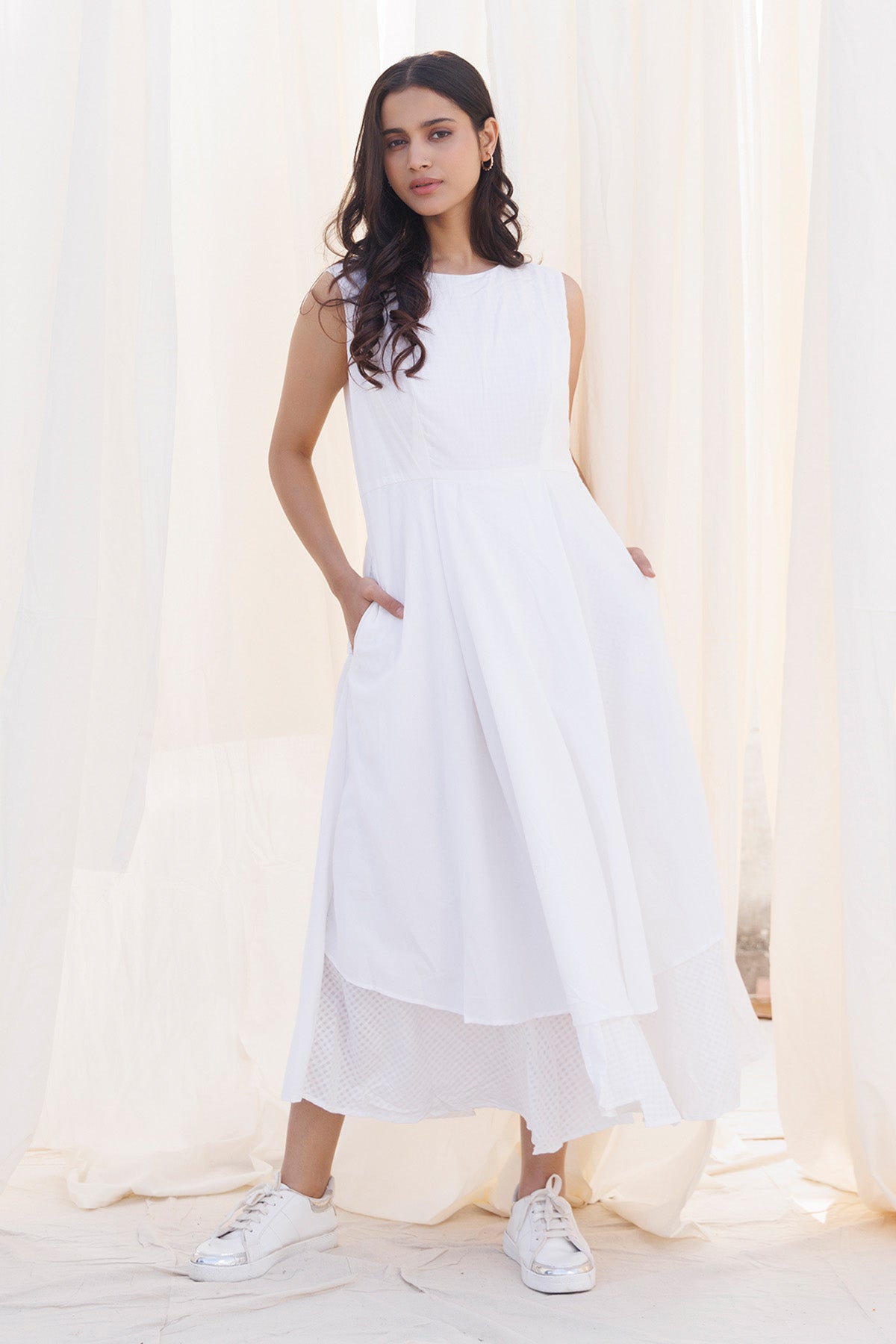 Buy White Boat Neck Layered Dress by Label Surabhi Raj for women online at ScrollnShops