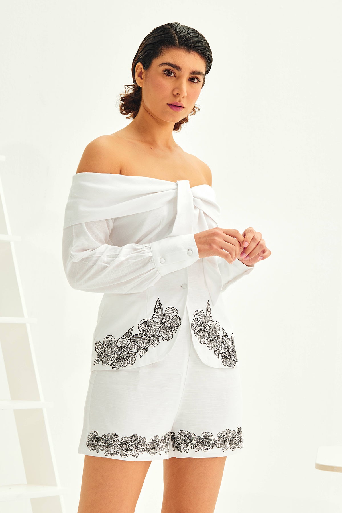 White Bow Detail Top & Shorts