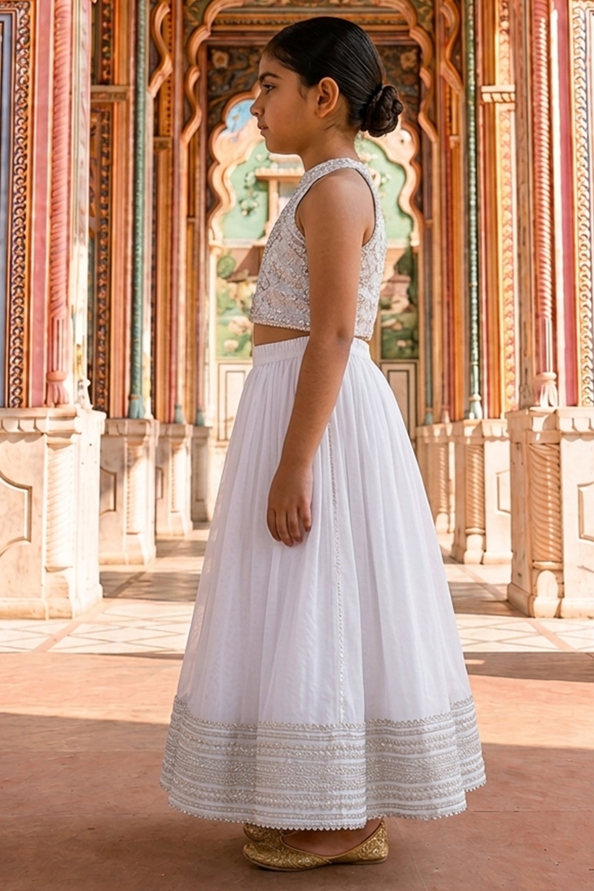 White Brocade Silk Lehenga Set