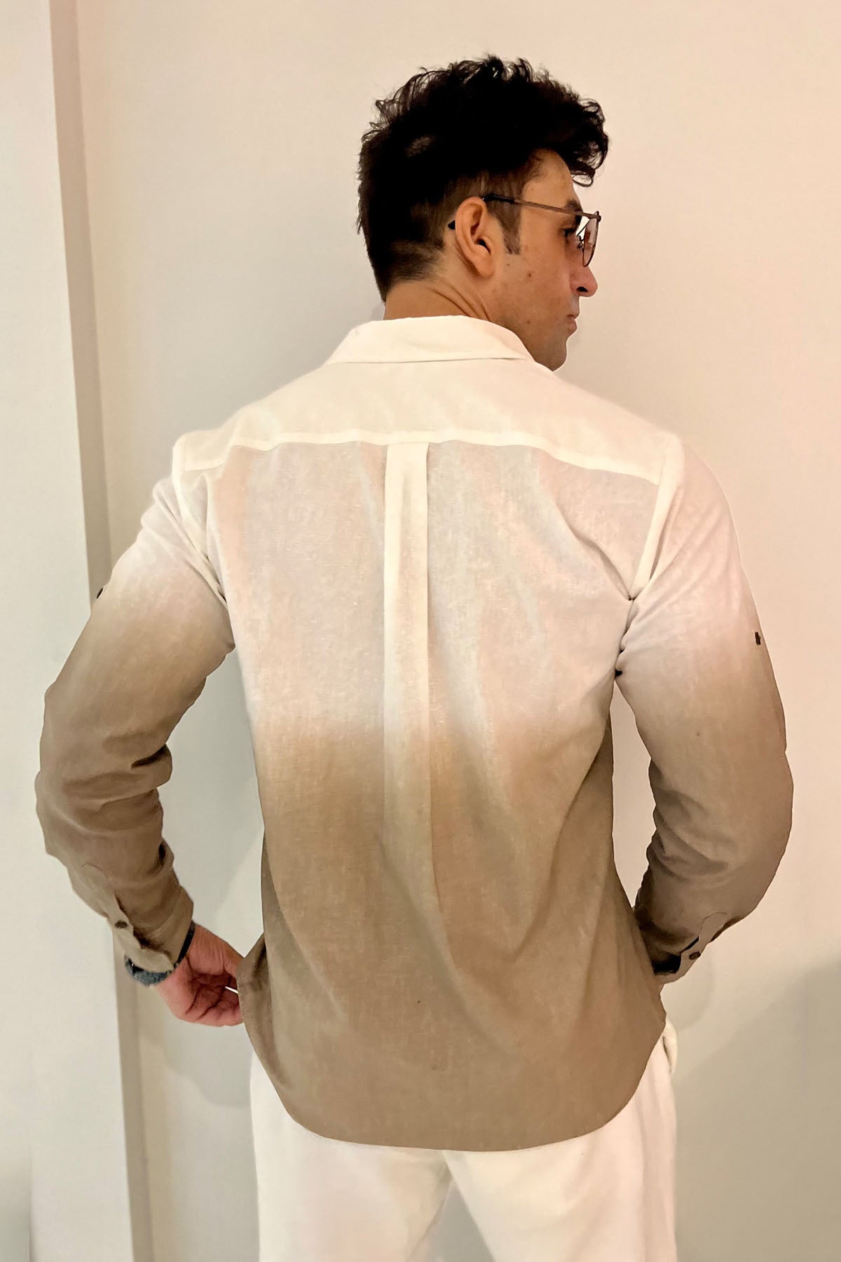 White & Brown Linen Shirt