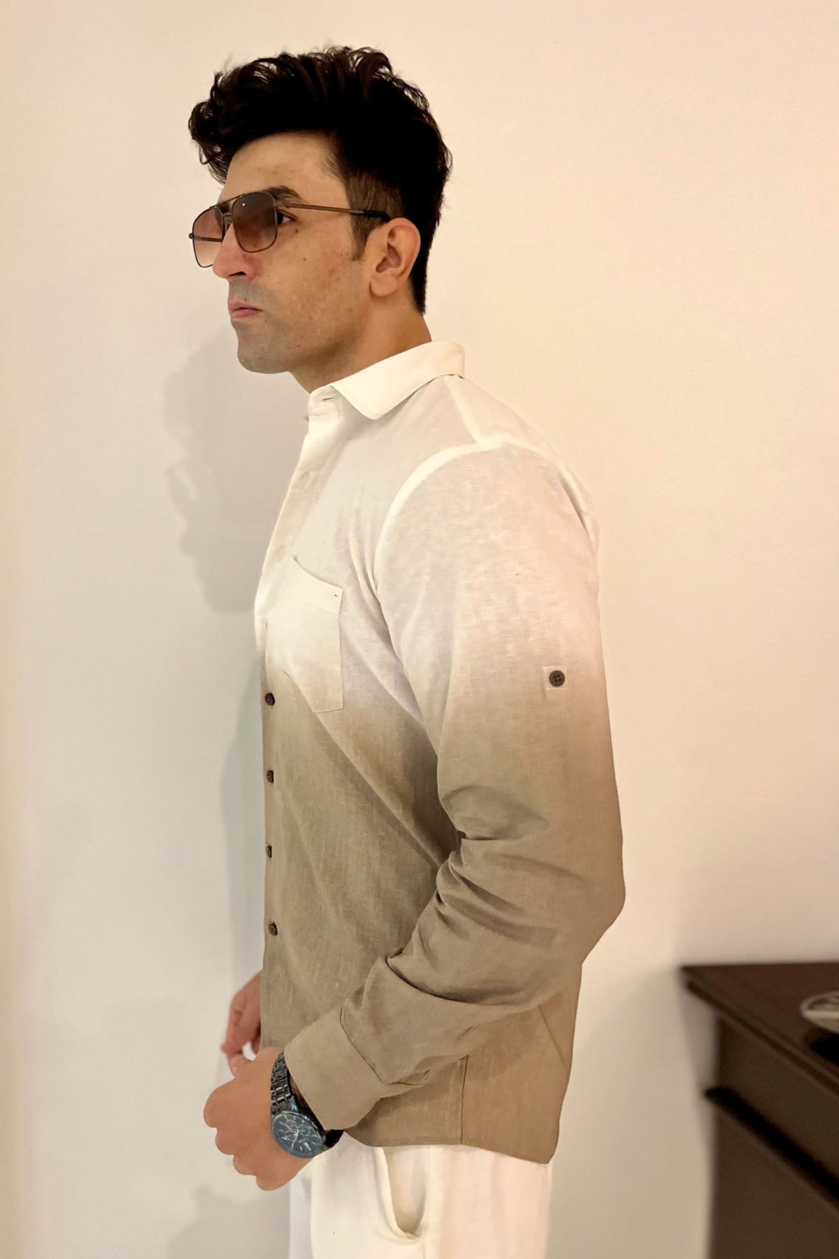 White & Brown Linen Shirt