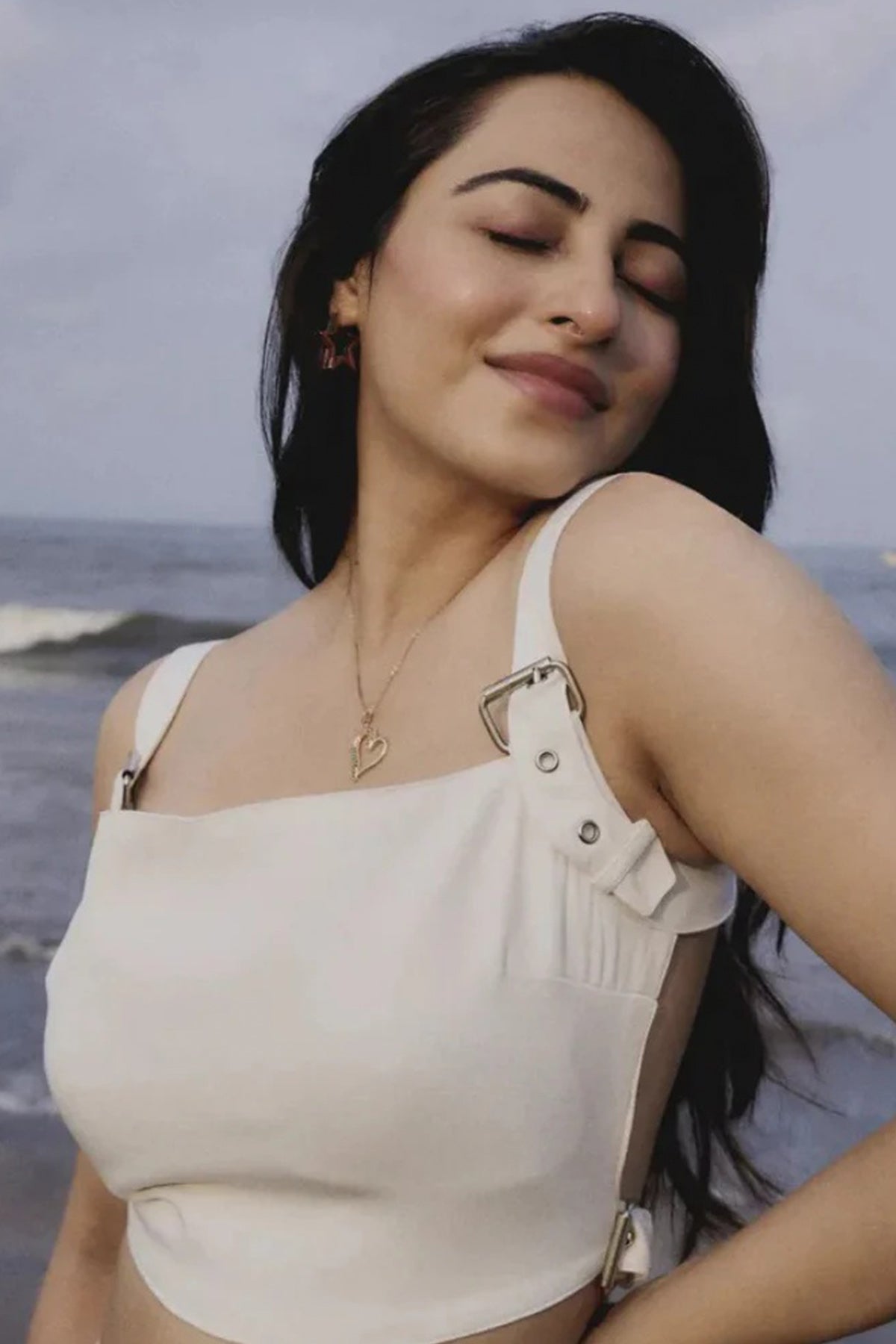 White Buckle Shoulder Crop Top