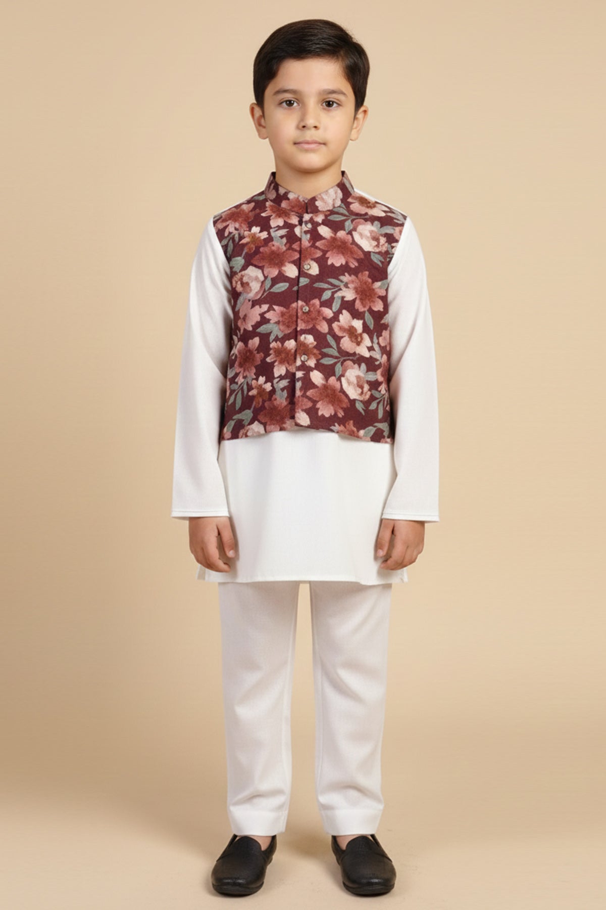 Buy White Burgundy Floral Kurta Set for Kids by ViYa online available at scrollnshops