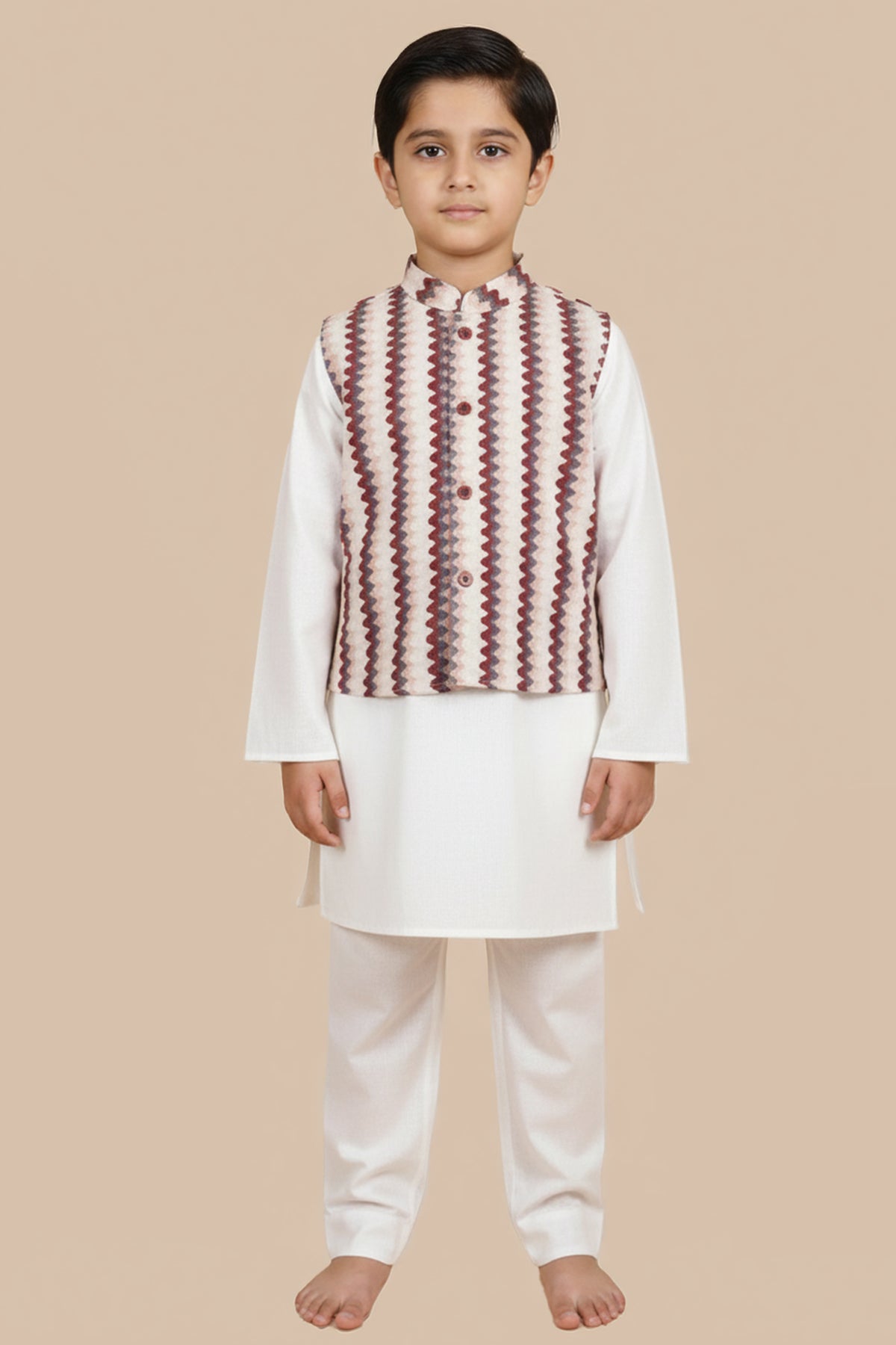 Buy White Burgundy ZigZag Kurta Set for Kids by ViYa online available at scrollnshops