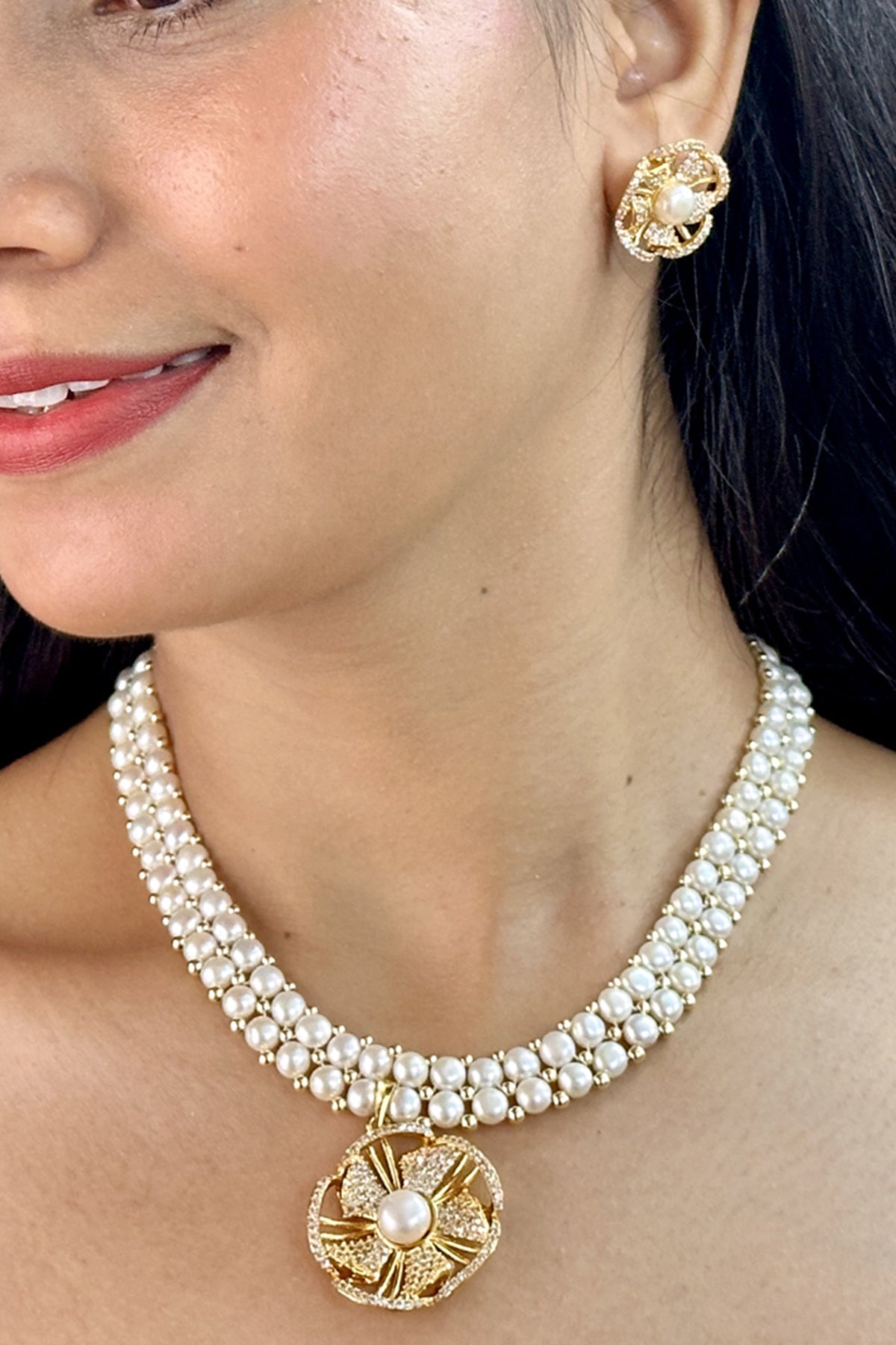 Buy White Button Shaped Jewellery for women by J Pearls online available at scrollnshops