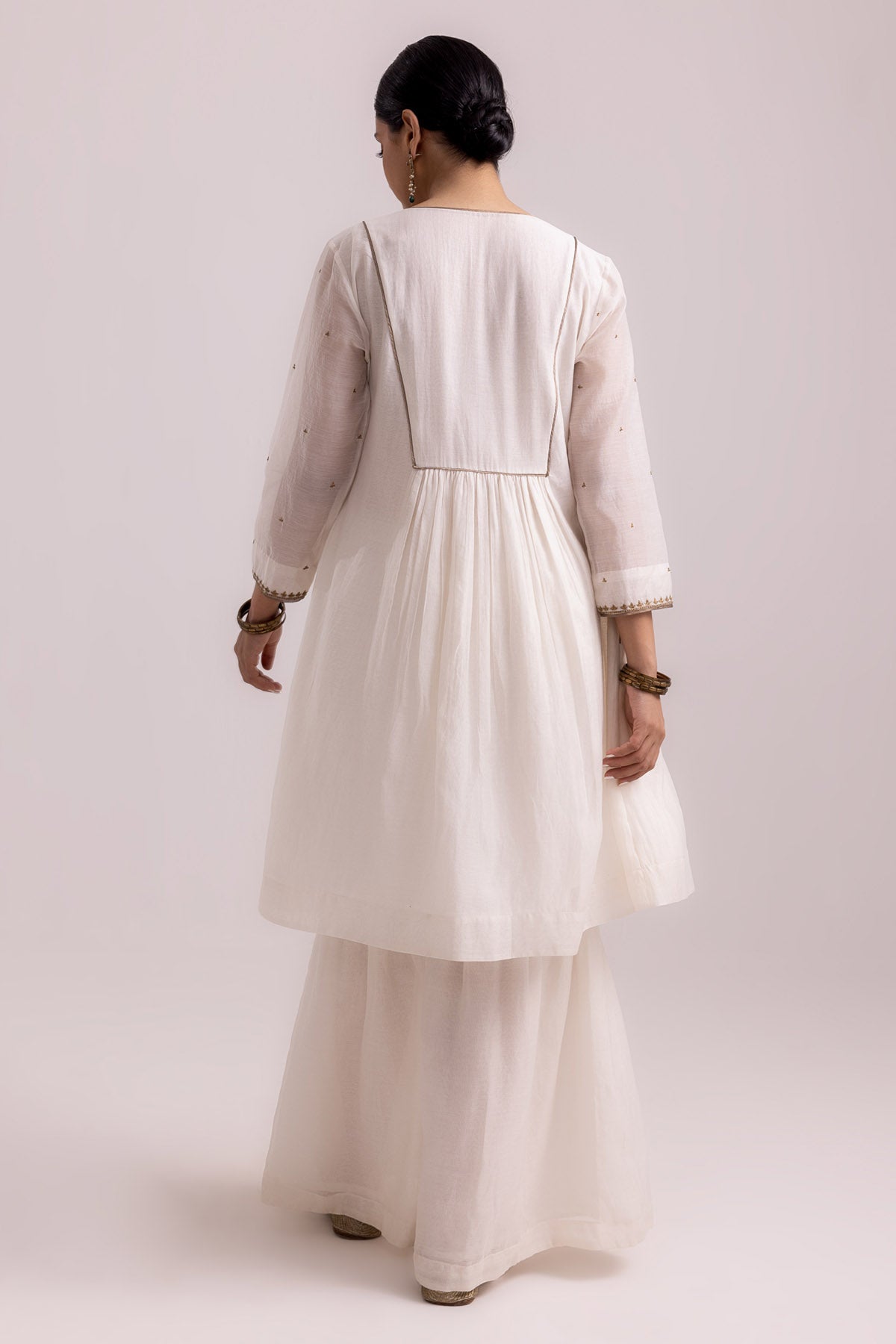 White Chanderi Flared Kurta Set