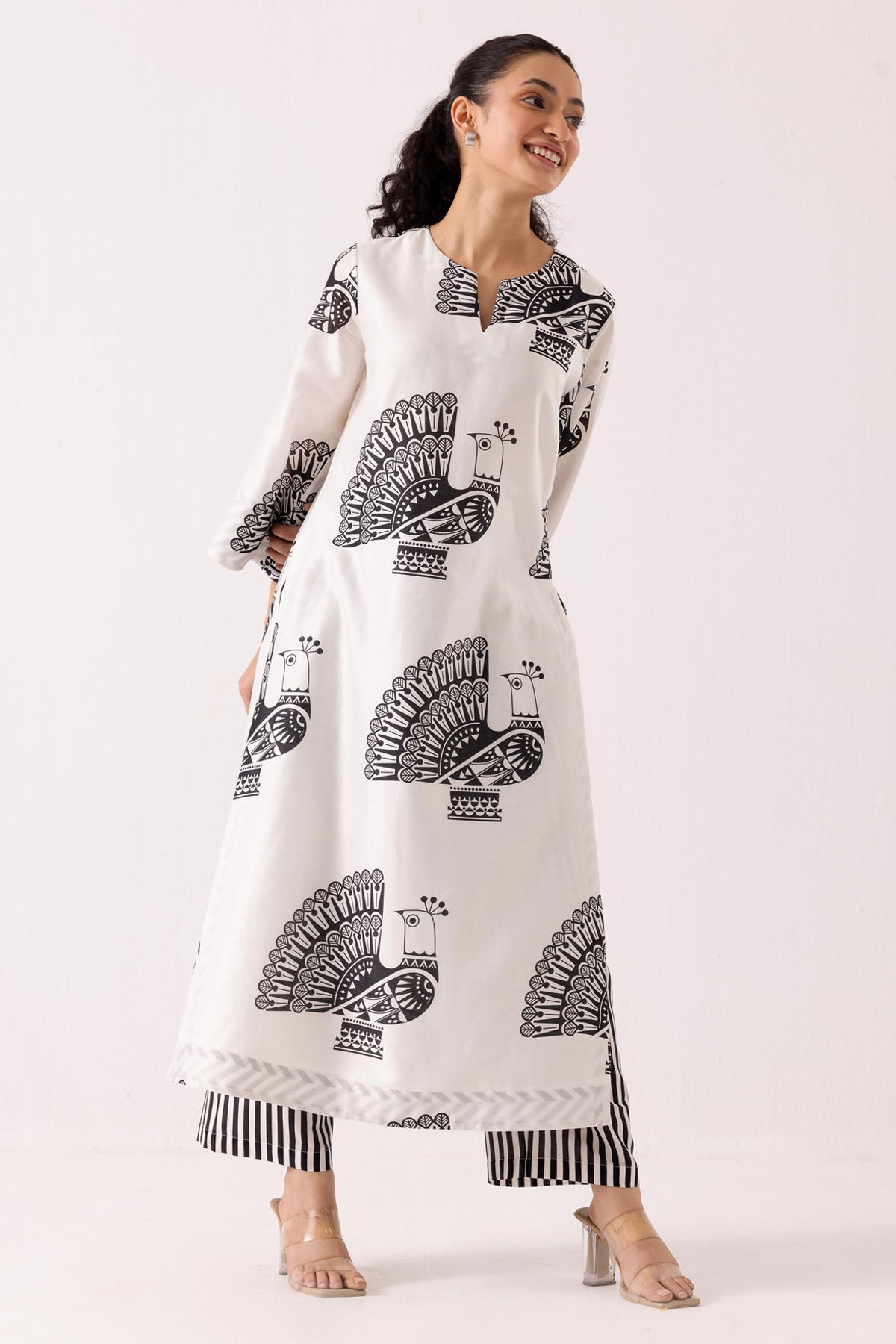 White Chanderi Print Kurta Set