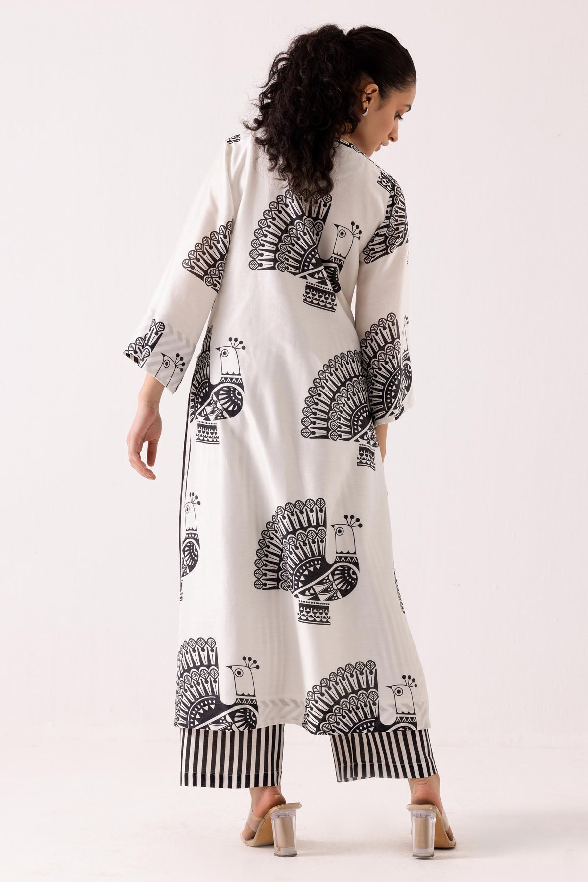 White Chanderi Print Kurta Set