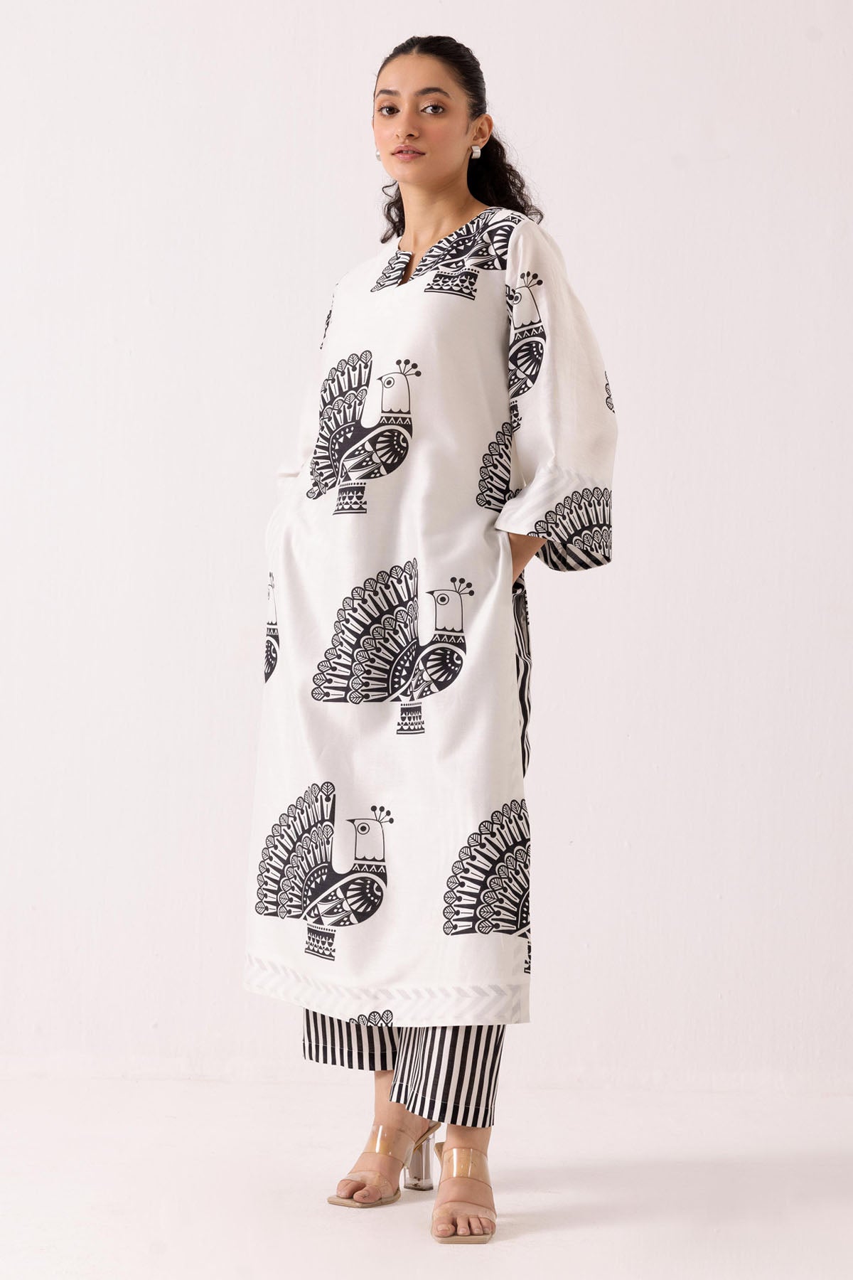 White Chanderi Print Kurta Set
