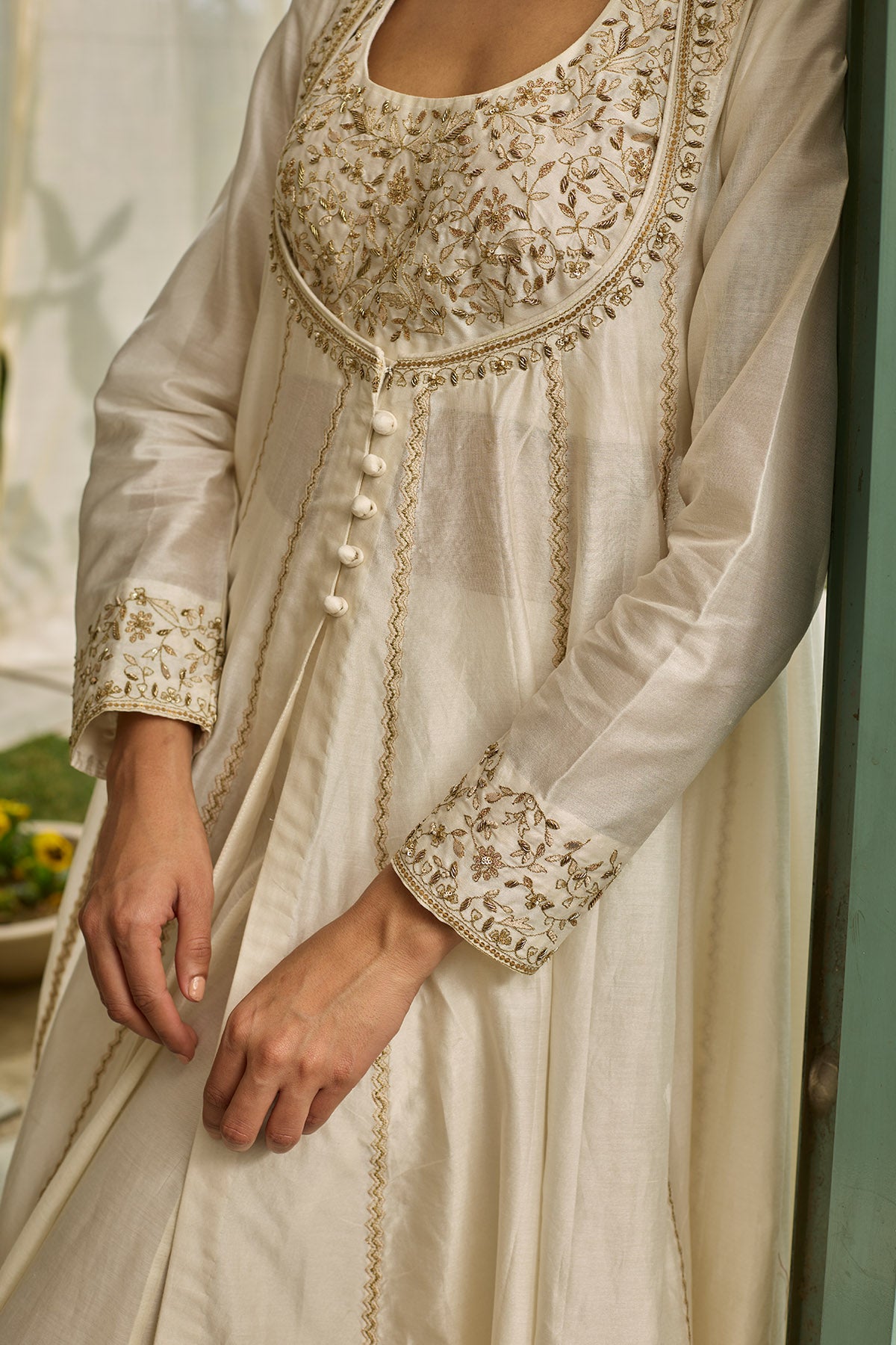 White Chanderi Silk Anarkali Set