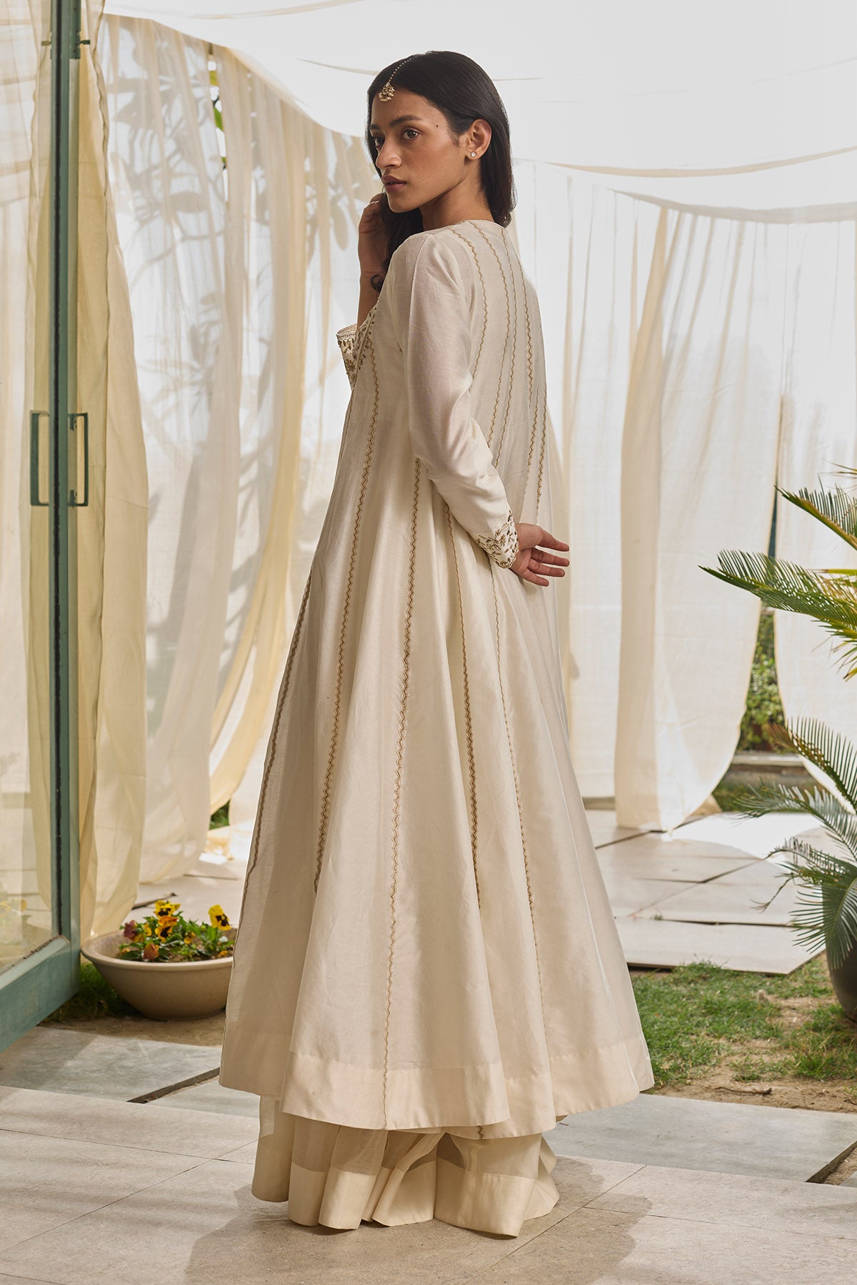 White Chanderi Silk Anarkali Set