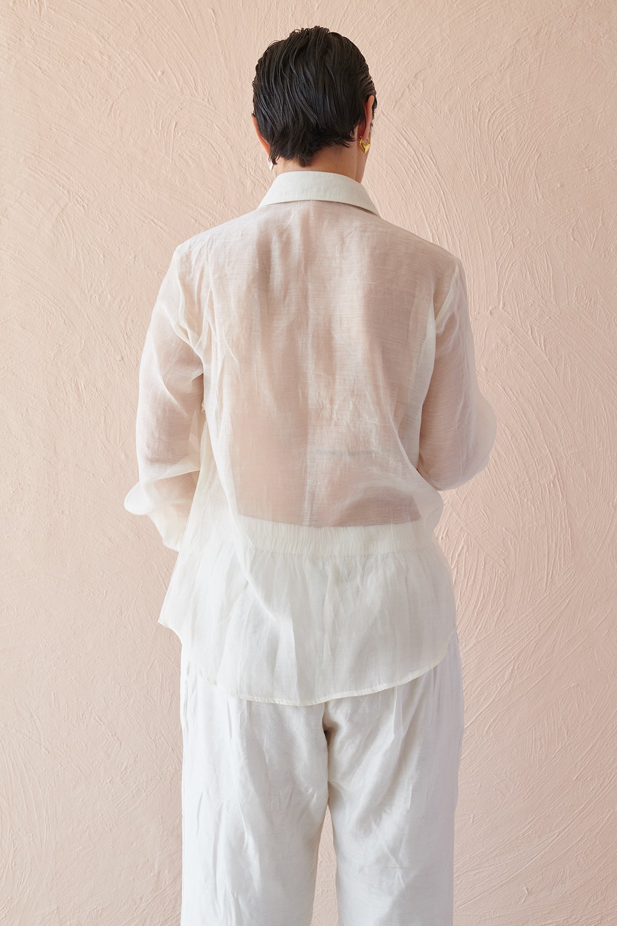 White Chanderi Thread Work Shirt