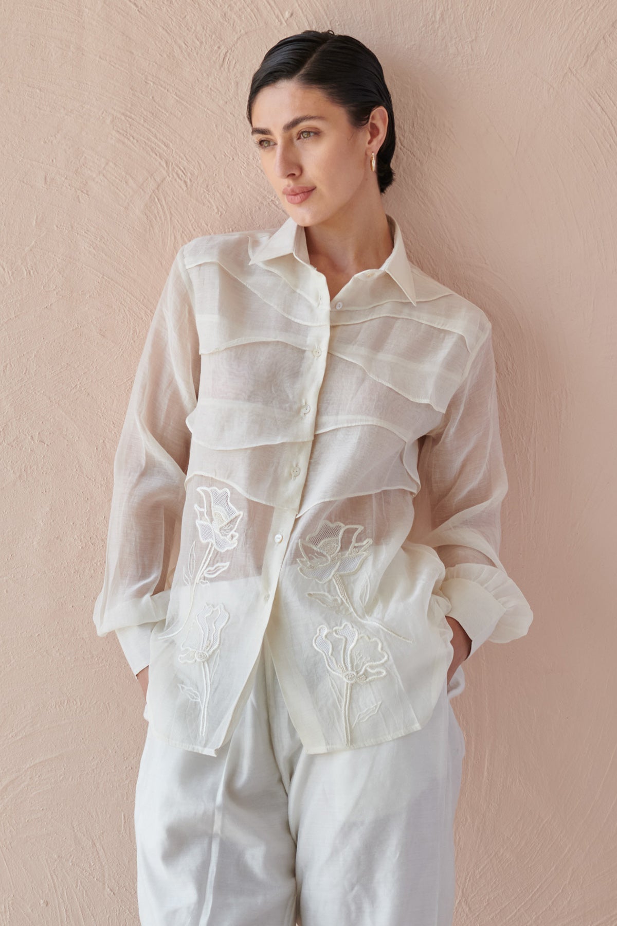 Buy White Chanderi Thread Work Shirt by The Loom Art for women online at ScrollnShops