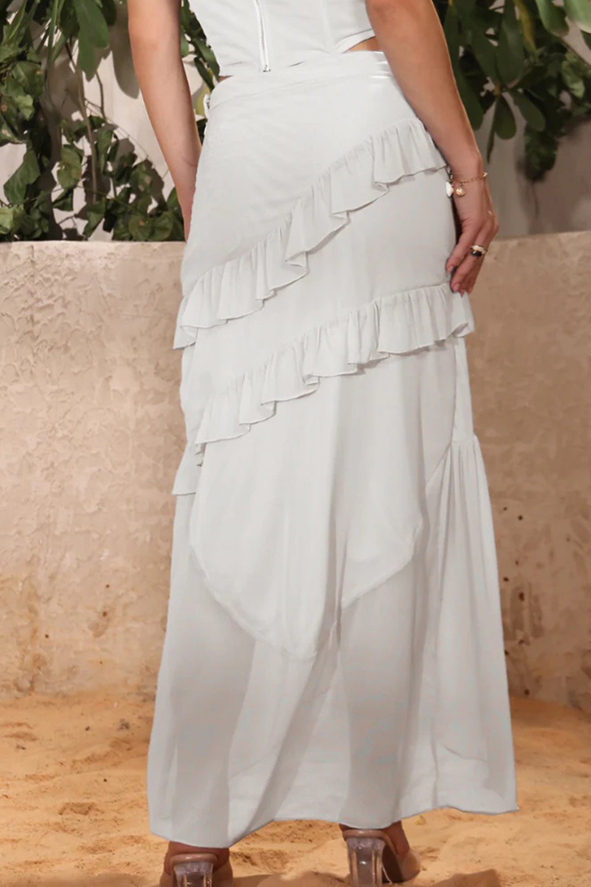 White Chiffon Asymmetric Skirt