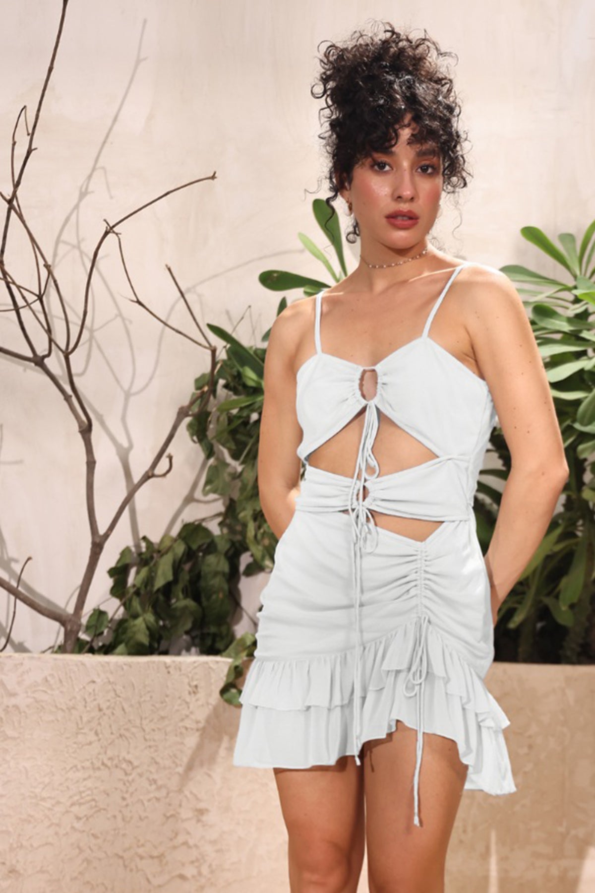 White Chiffon Cutout Mini Dress