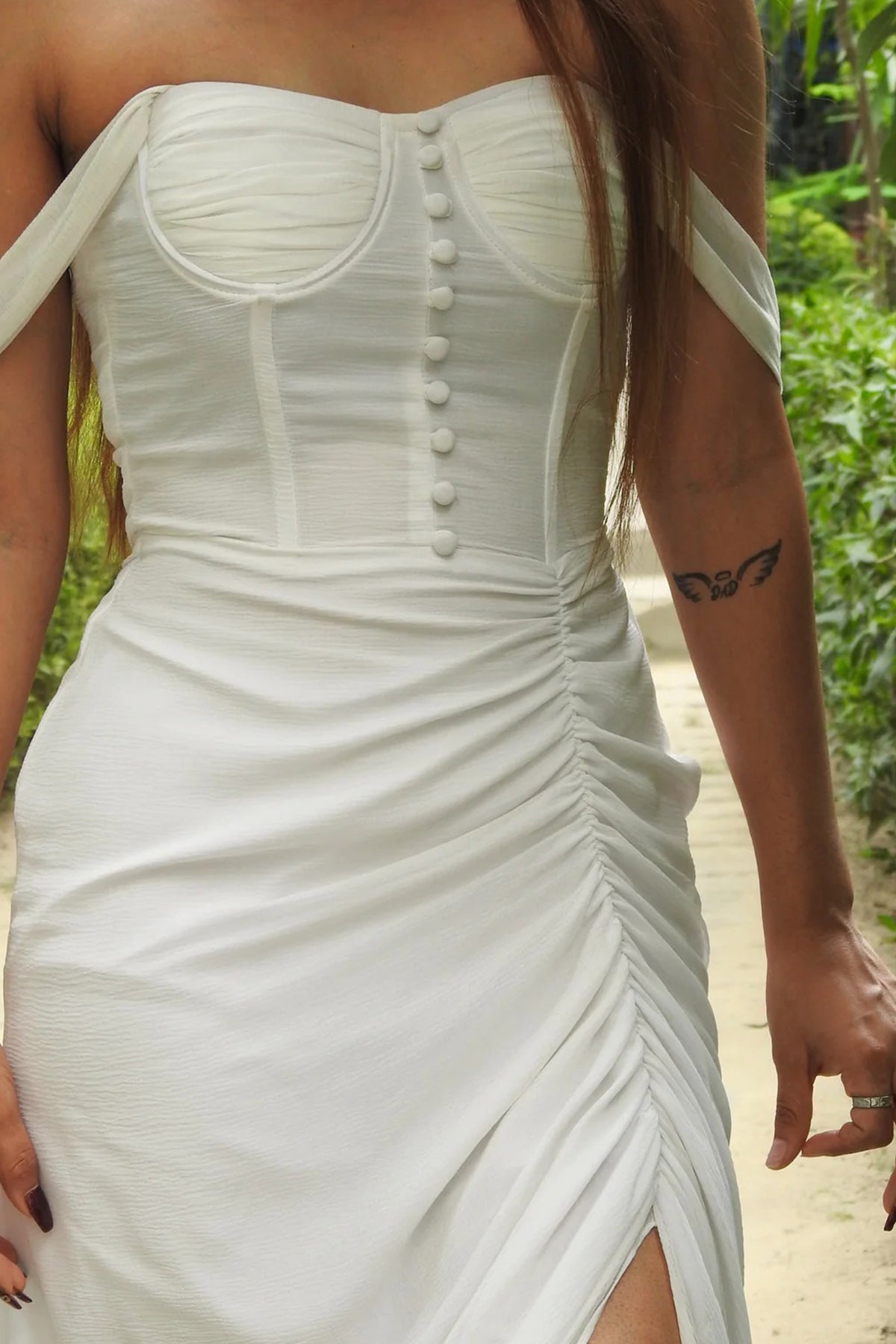 White Chiffon Offshoulder Dress