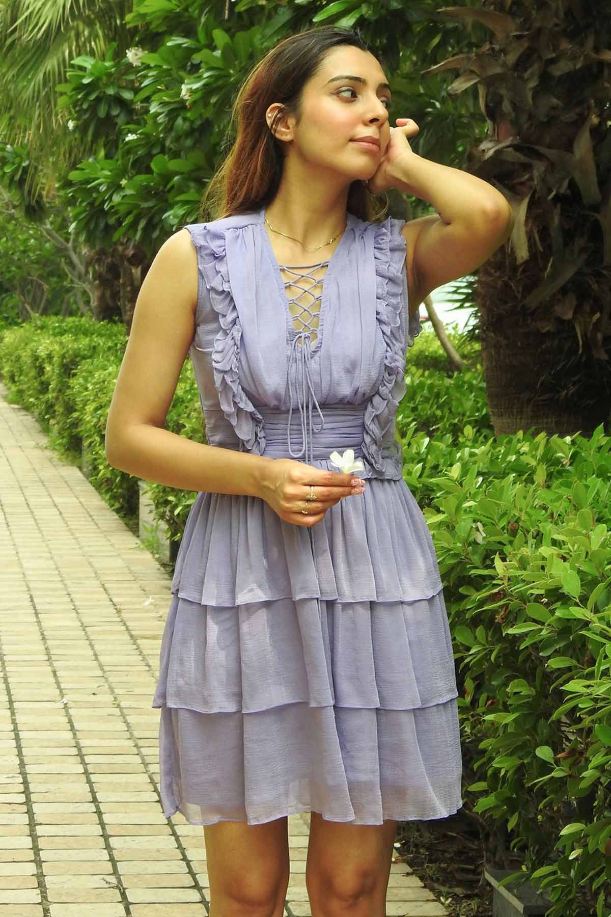 Buy White Chiffon Ruffle Mini Dress for women by Seoraa online available at scrollnshops