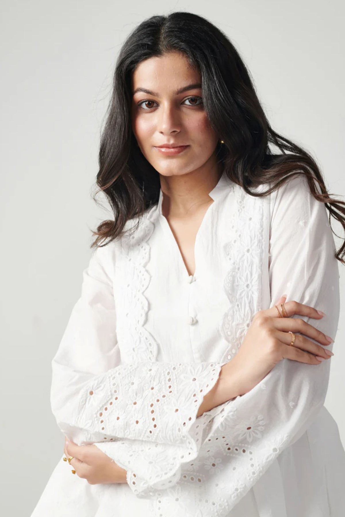 White Chikankari Top & Shorts