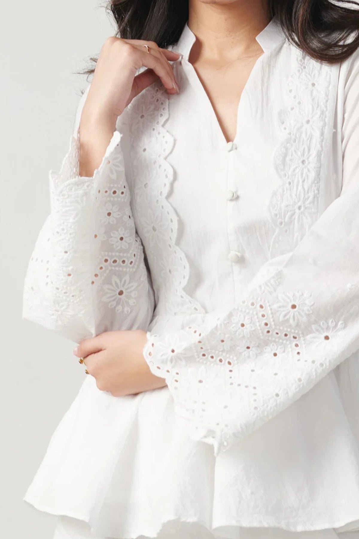 White Chikankari Top & Shorts